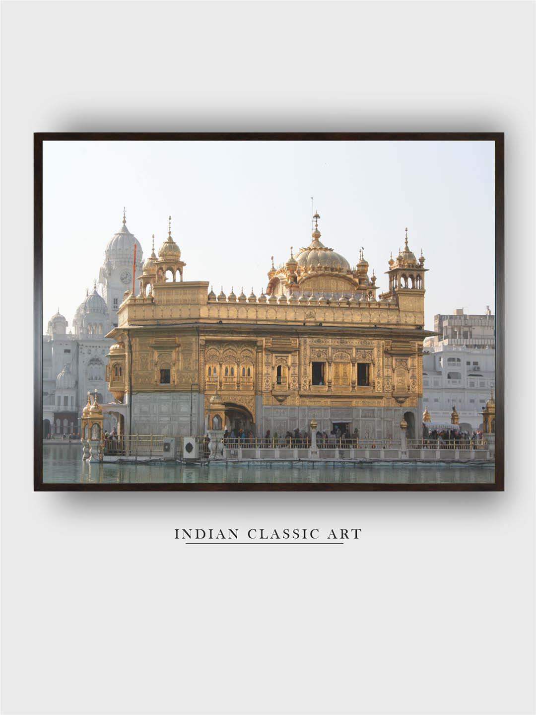 INDIAN CLASSIC ART Brown & Grey Wooden Templo Dorado Amritsar India Printed Wall Art