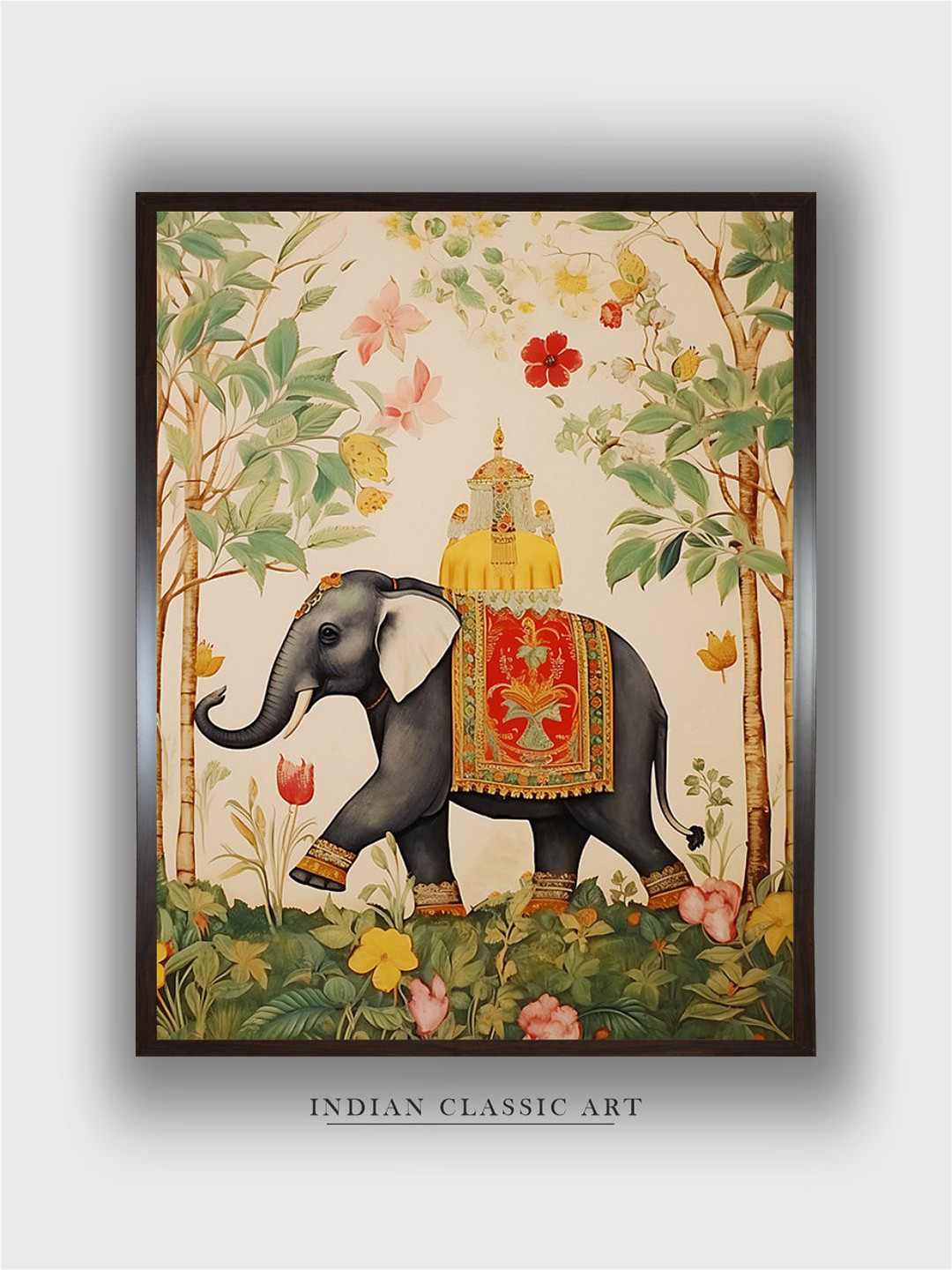 INDIAN CLASSIC ART Black & Beige Wood Painting Wall Art