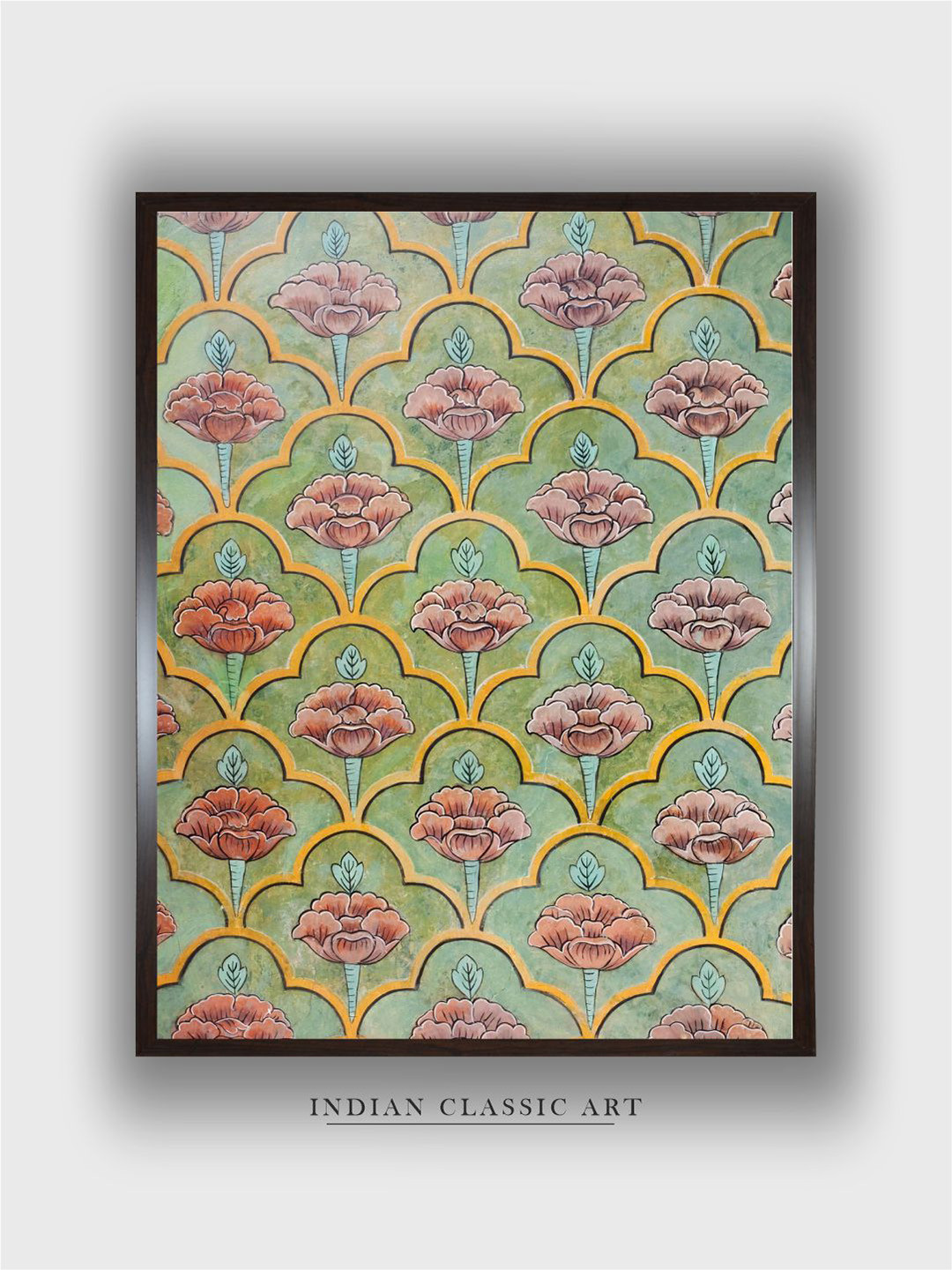 INDIAN CLASSIC ART Green & Pink Floral Wooden Wall Art