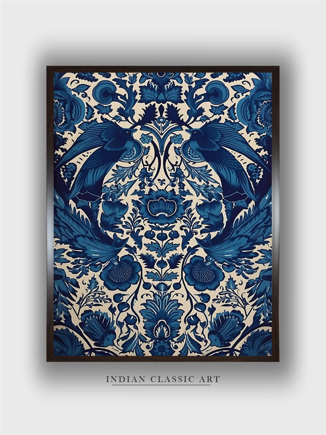 INDIAN CLASSIC ART Blue & Beige Floral Wooden Wall Painting