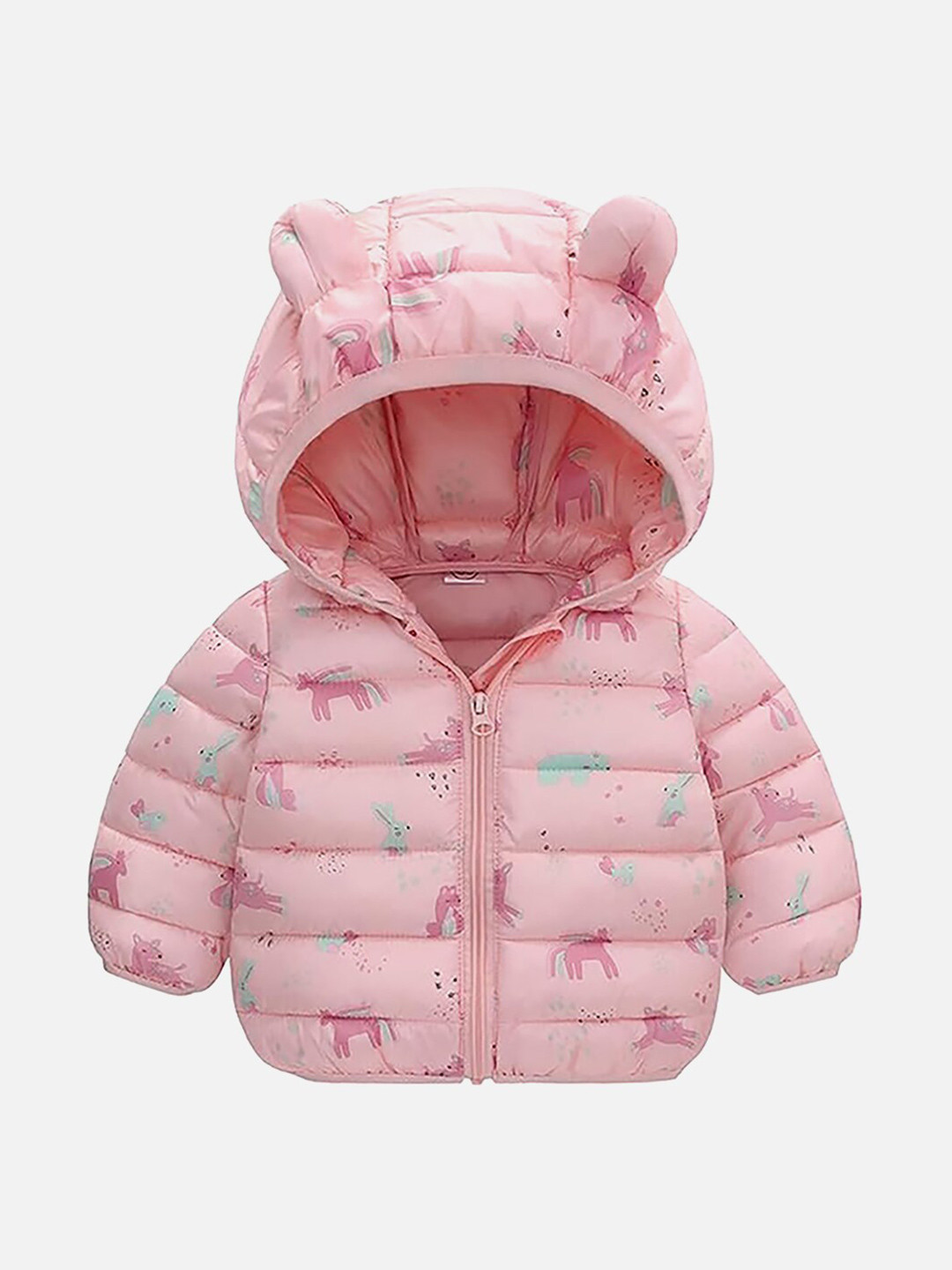 Little Surprise Box LLP Kids Dino Theme Printed Hooded Puffer Jacket