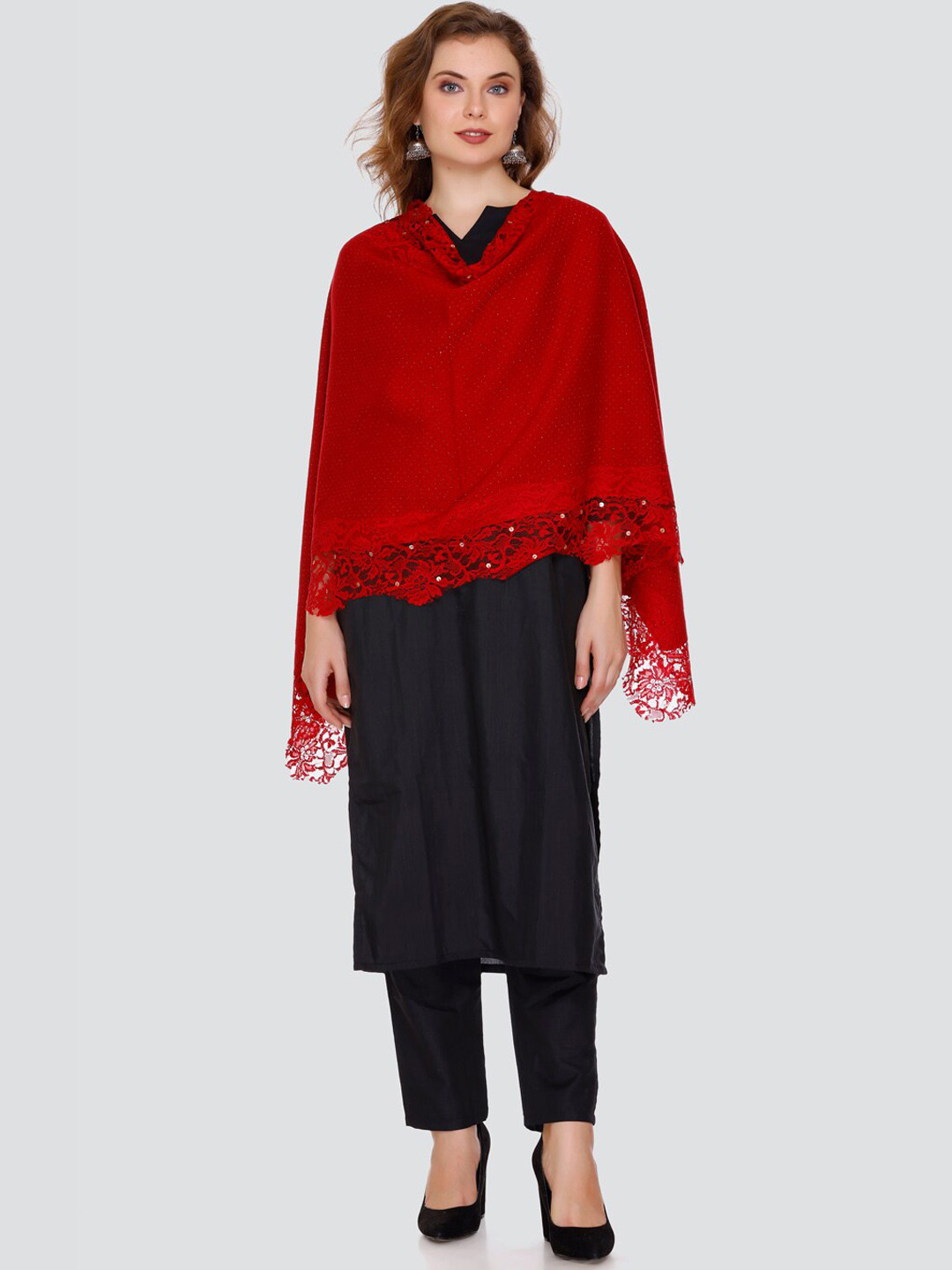 Elthia Sequinned Lace Wool Acrylic Shawl