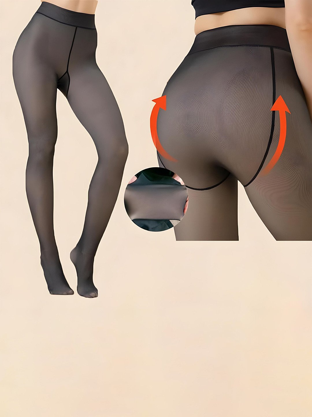 Hill Islands Dual Tone Fake Translucent Fur Fleece Thermal Sheer Look Stockings