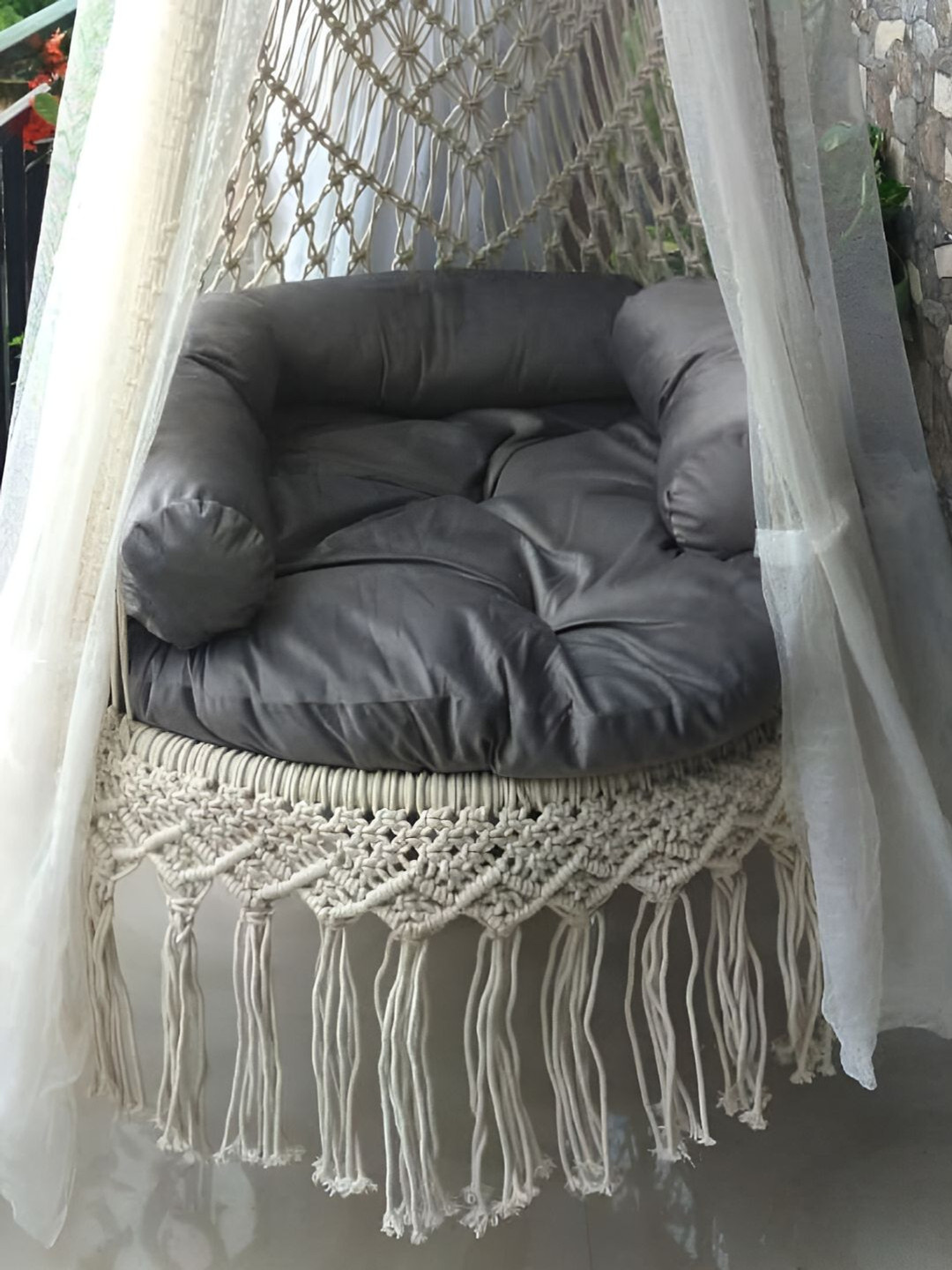 ecofynd Grey Quilted Swing Chair Hammock Cushion