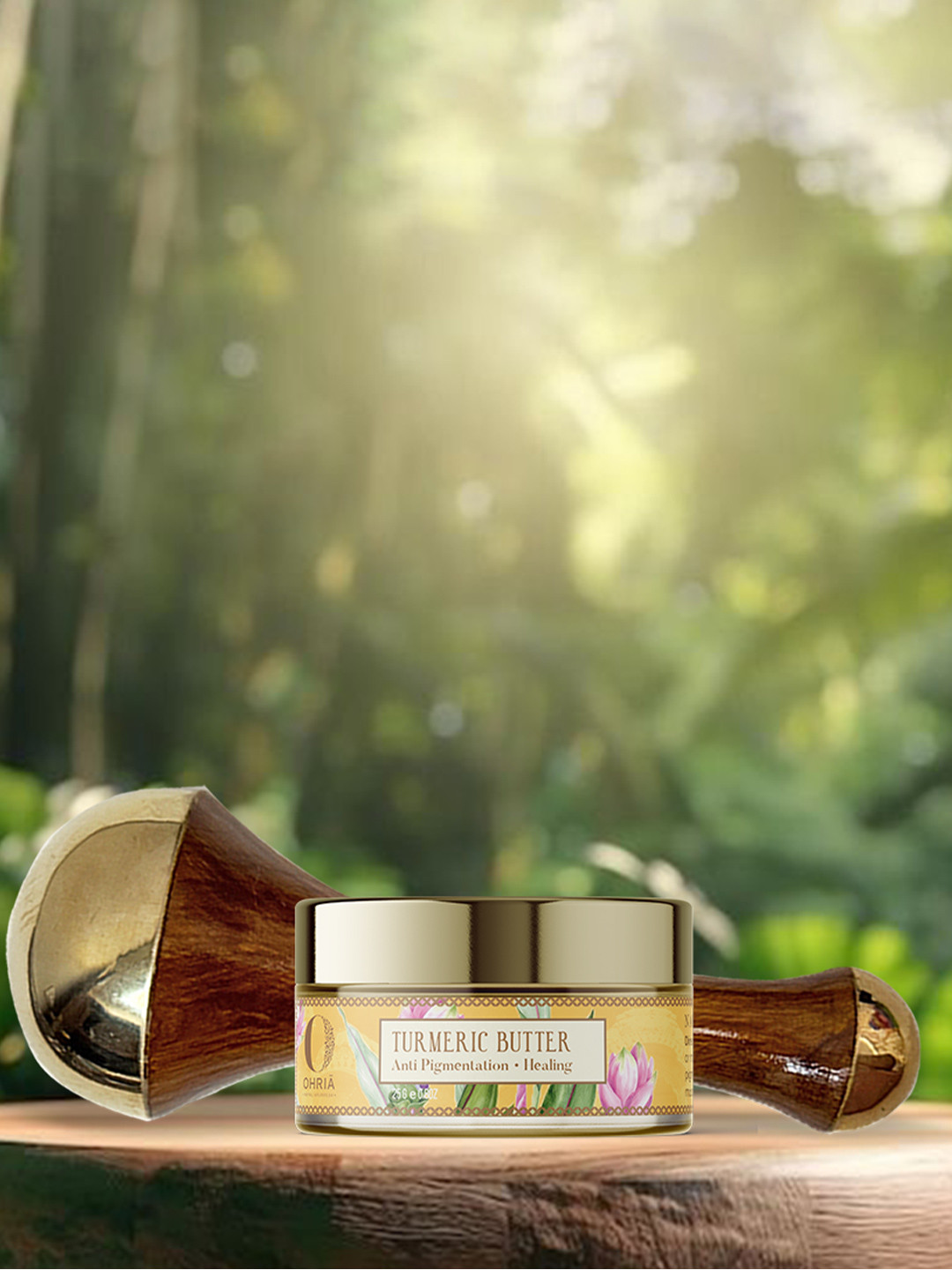 OHRIA AYURVEDA Set of 2 Turmeric Butter for Pigmentation & Kansa Face Wand for Skin Glow