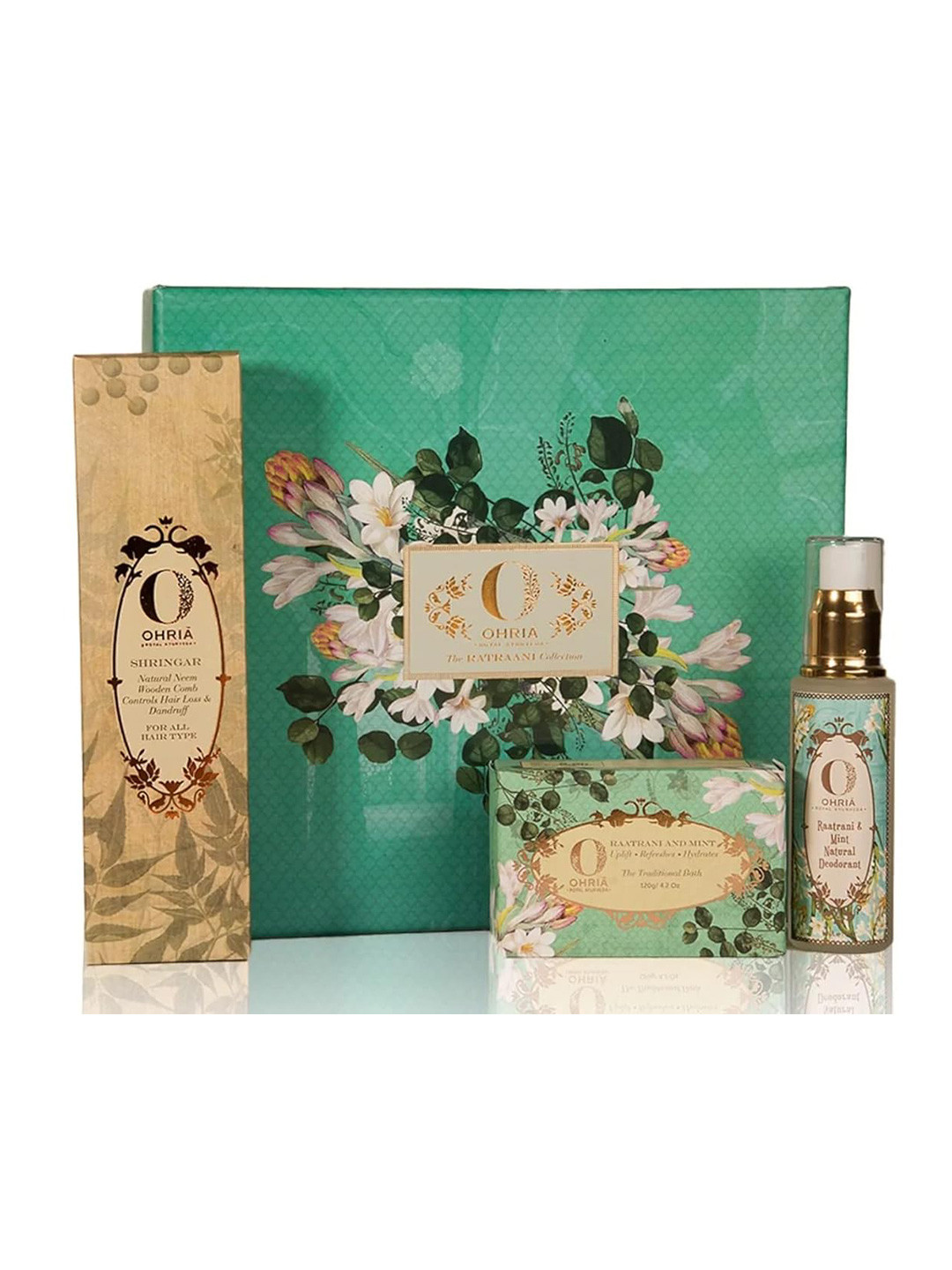 OHRIA AYURVEDA Set Of 3 Bathing Bar - 120g-Neem Wooden Comb-Deodorant - 50ml