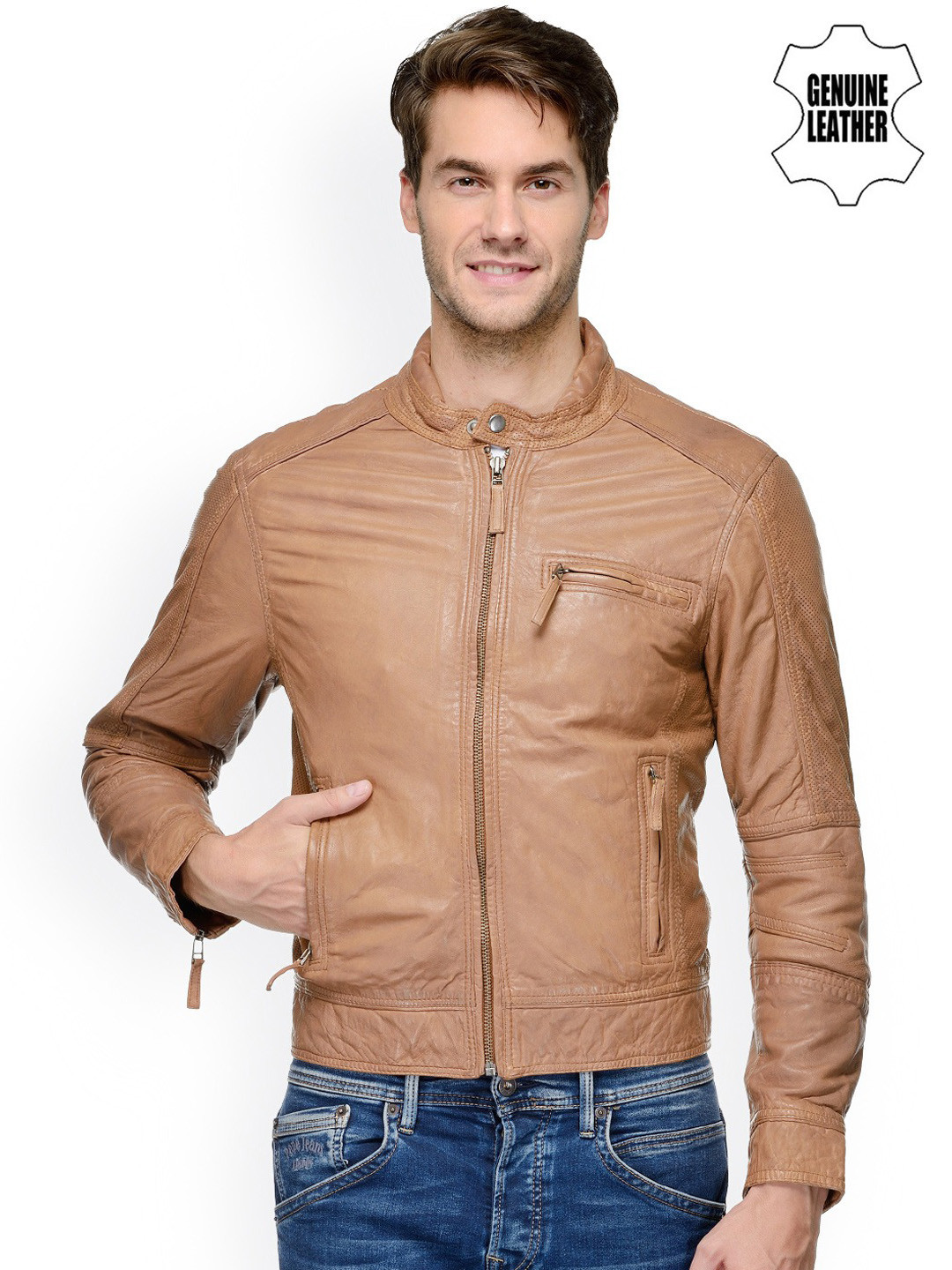 Teakwood Leathers Mandarin Collar Long Sleeves Biker Jacket