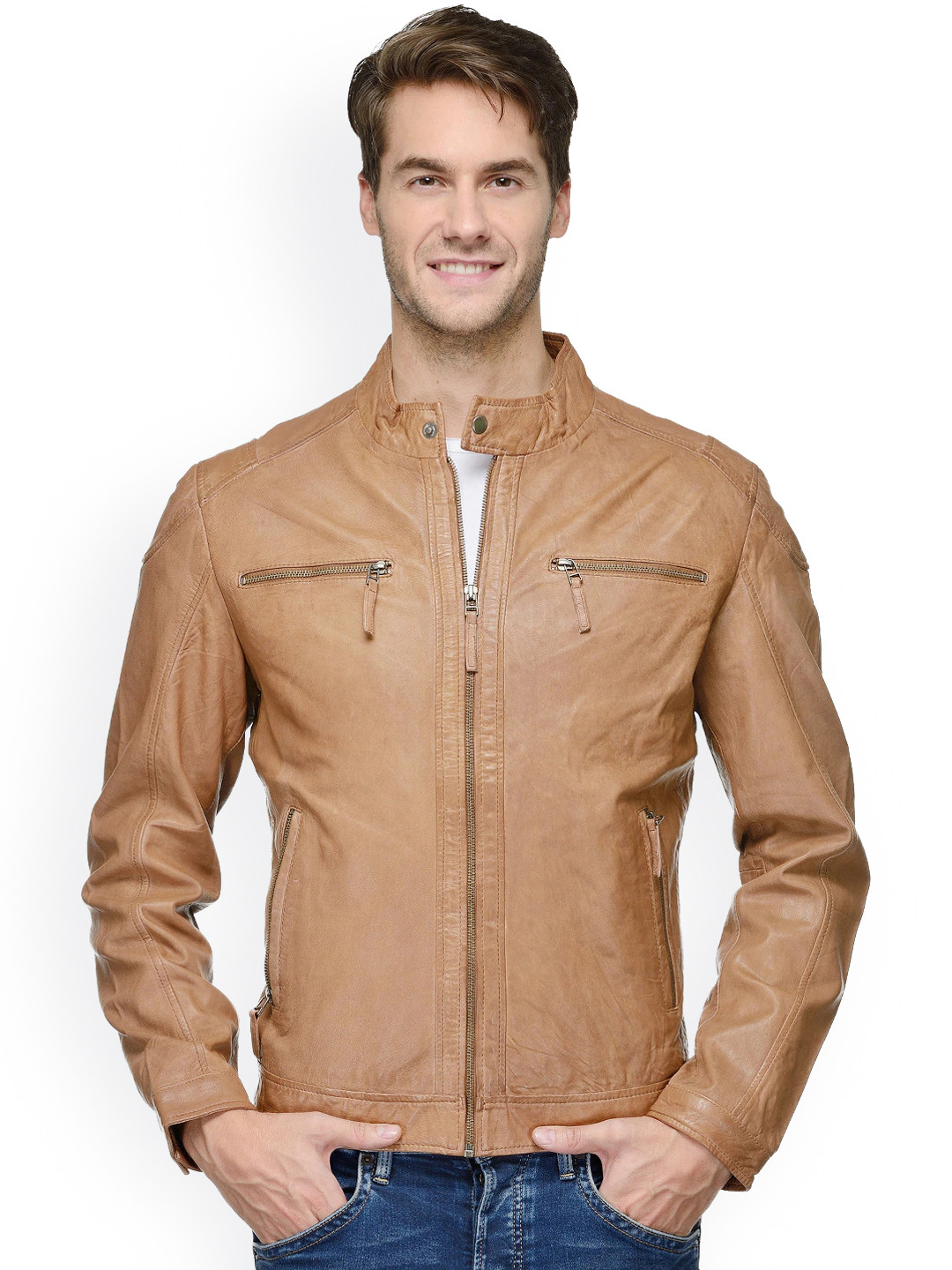 Teakwood Leathers Mandarin Collar Long Sleeves Biker Jacket