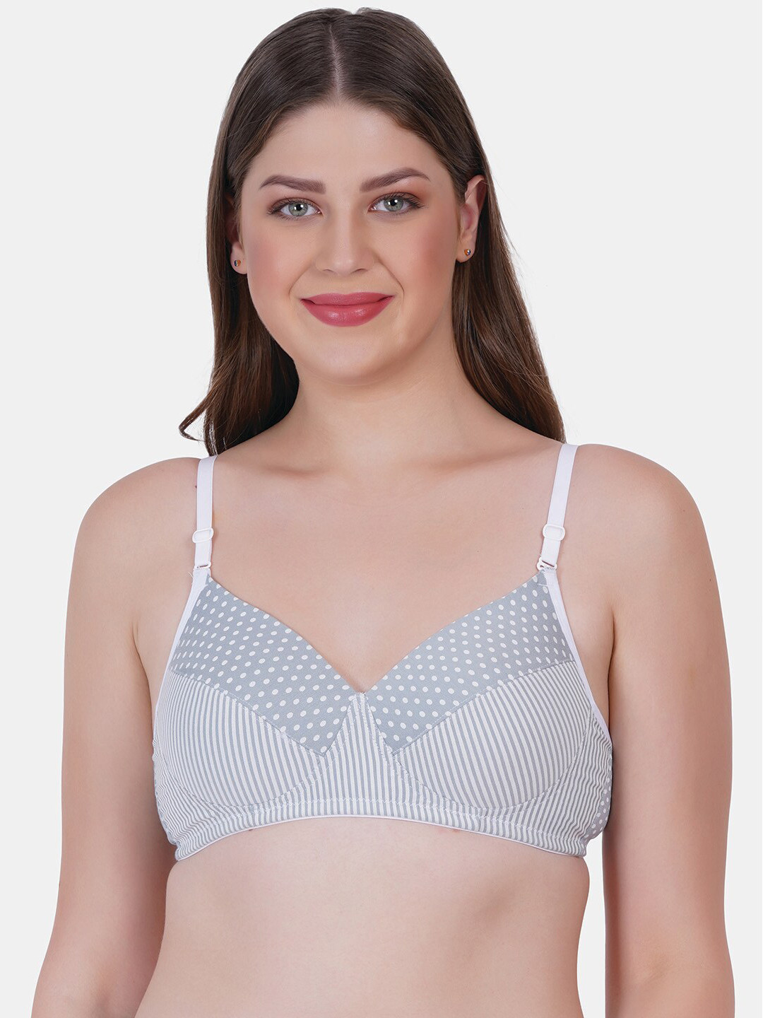 Reveira Grey Polka Dot Printed Medium Coverage Lightly Padded Everyday Bra