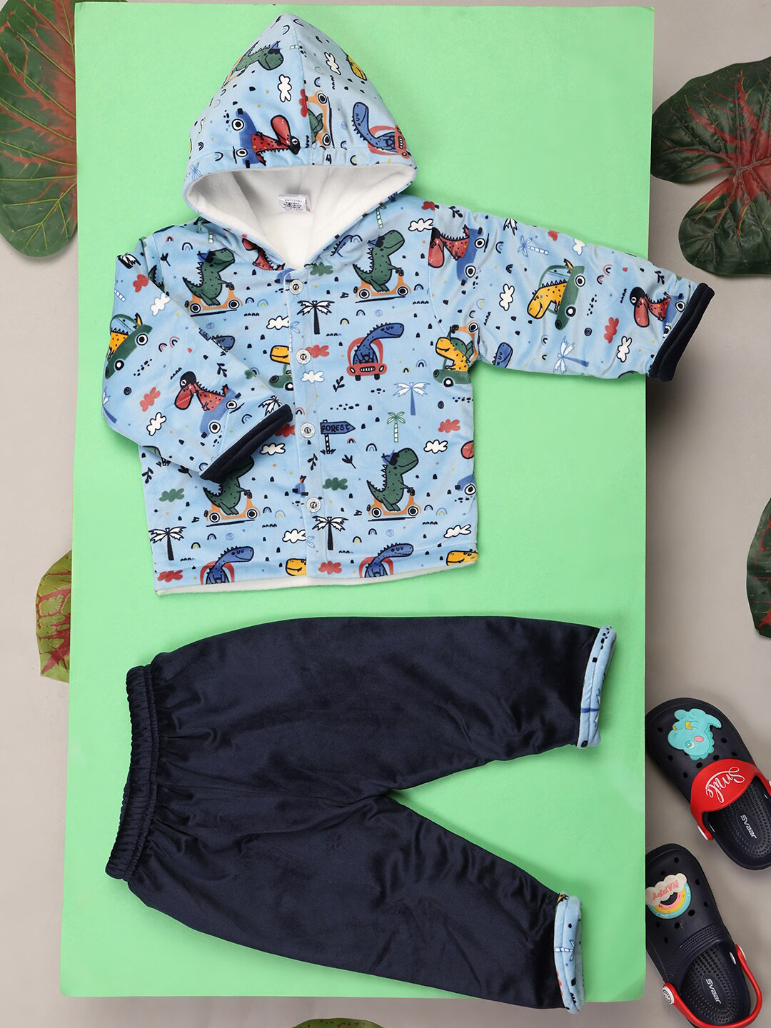 V-Mart Infants Printed Hooded Pure Cotton Clothing Set