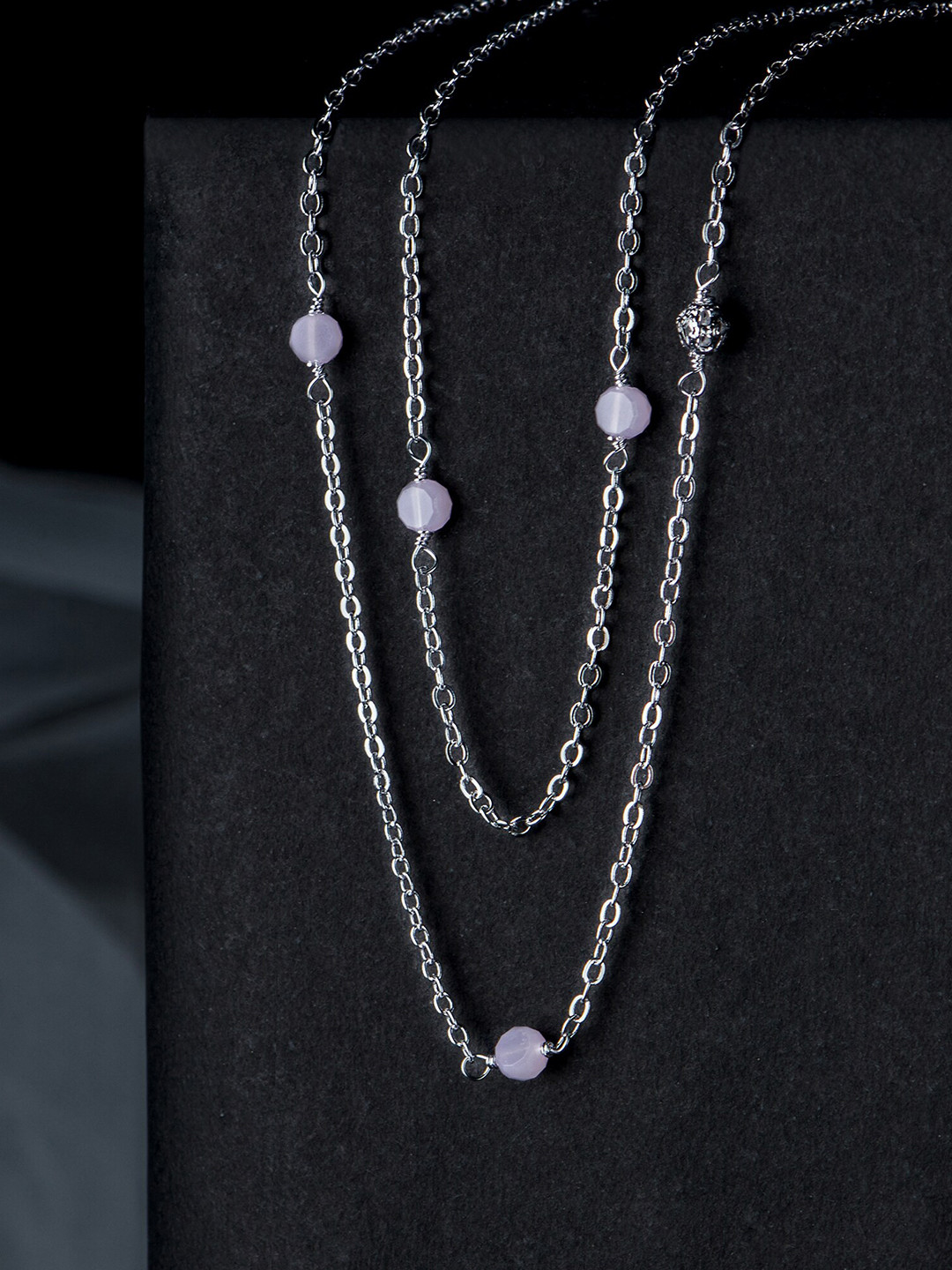 Accessorize London Women Sterling Silver Plated Longline Rose Quartz Necklace