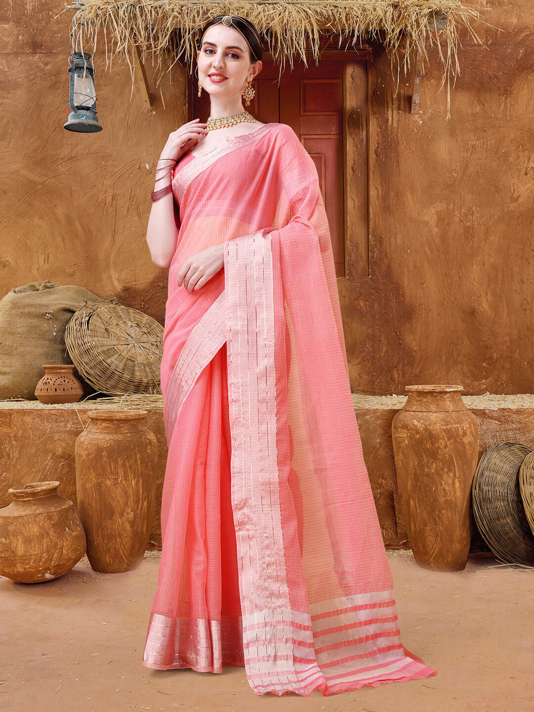 KALINI Checked Zari Detailed Saree