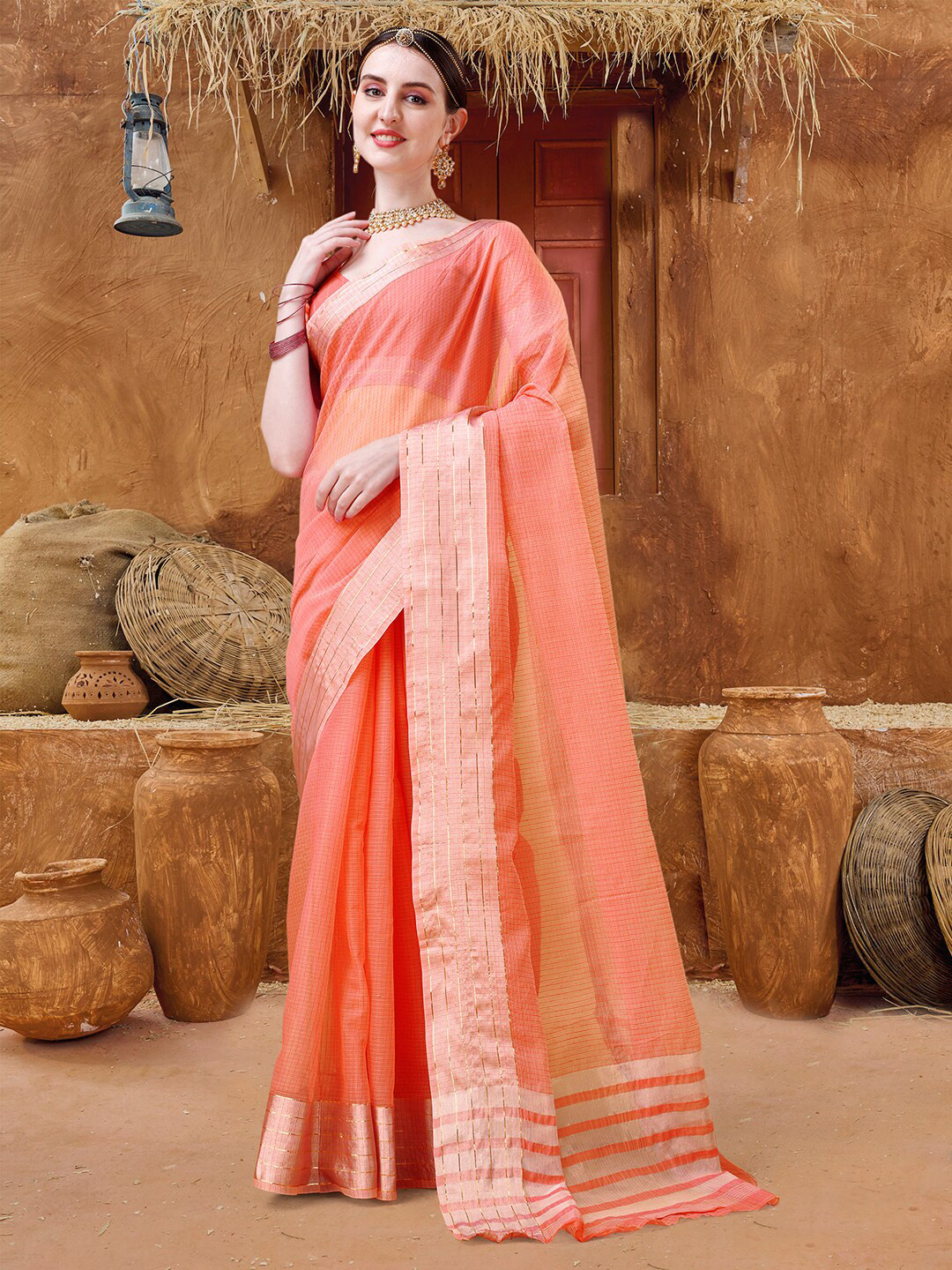 KALINI Checked Zari Kota Saree