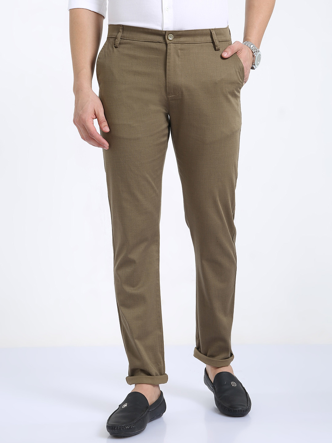 CP BRO Men Mid-Rise Classic Slim Fit Chinos Trousers