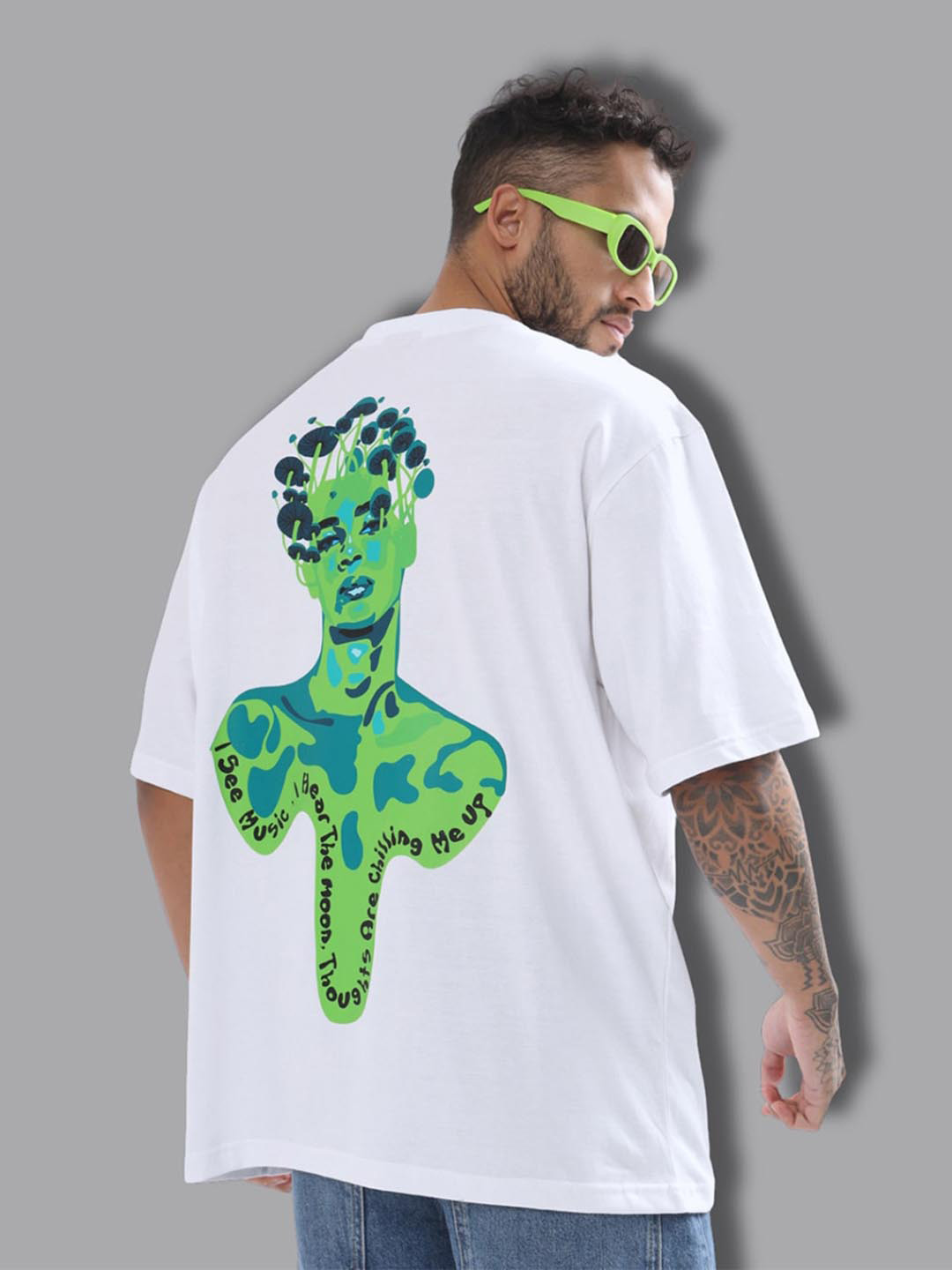 WEARDUDS Graphic Printed Drop-Shoulder Sleeves Cotton Oversized T-shirt