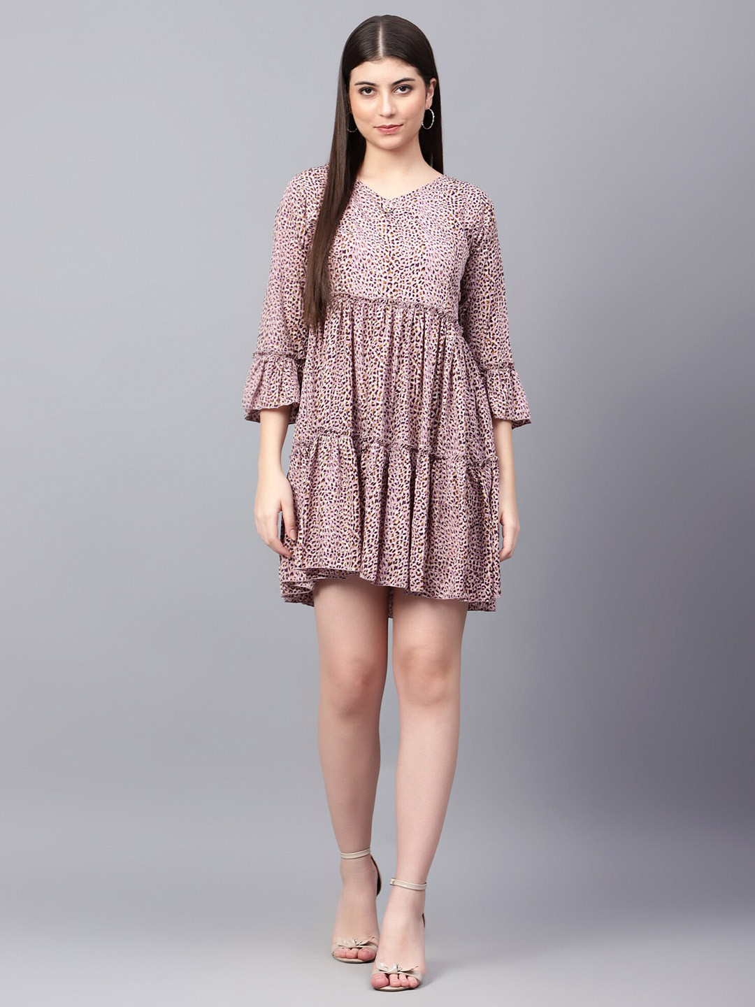 Tulip Eden Animal Printed Bell Sleeves A-Line Mini Dress