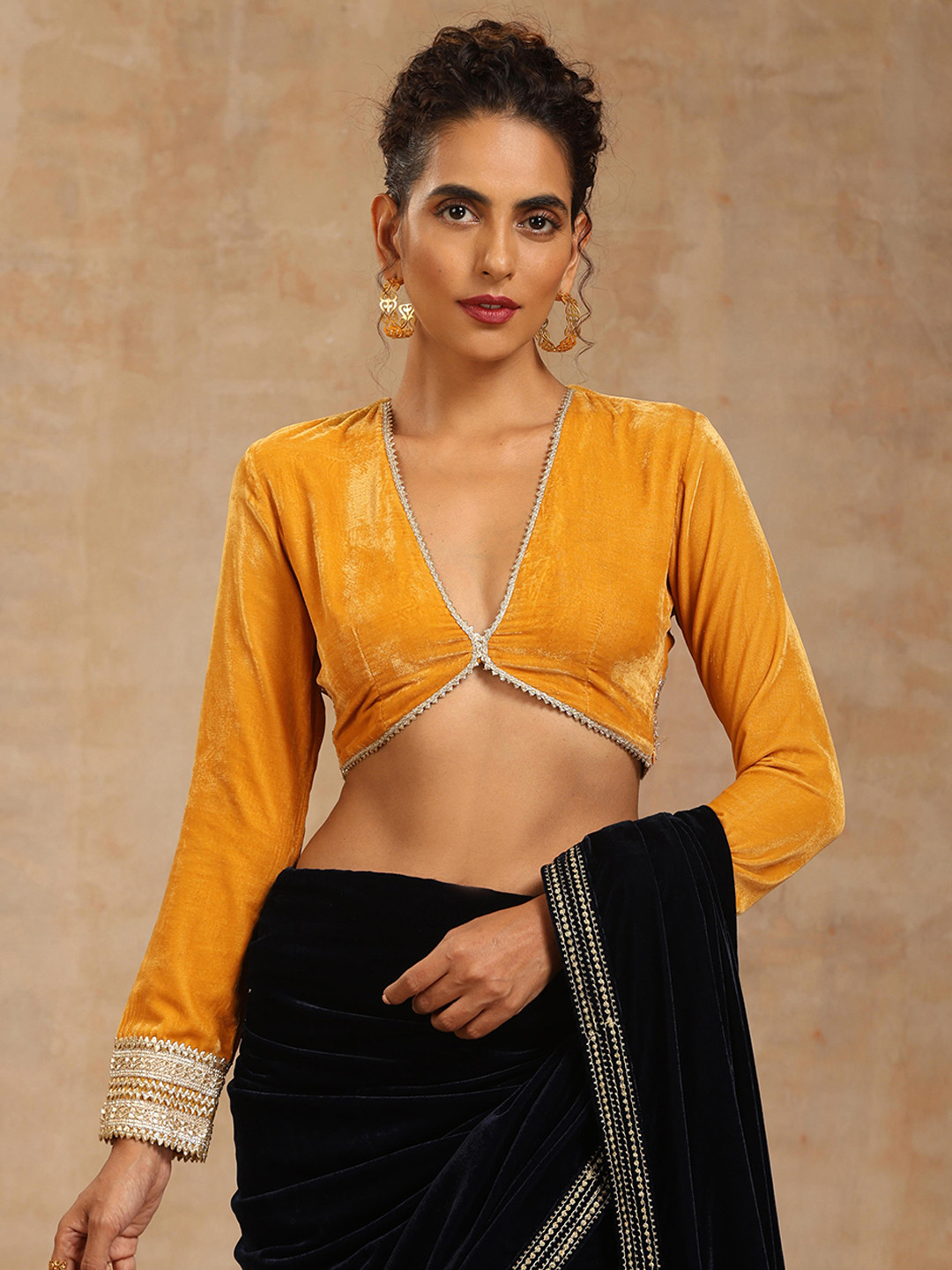 trueBrowns Velvet V-Neck Gotta Patti Saree Blouse