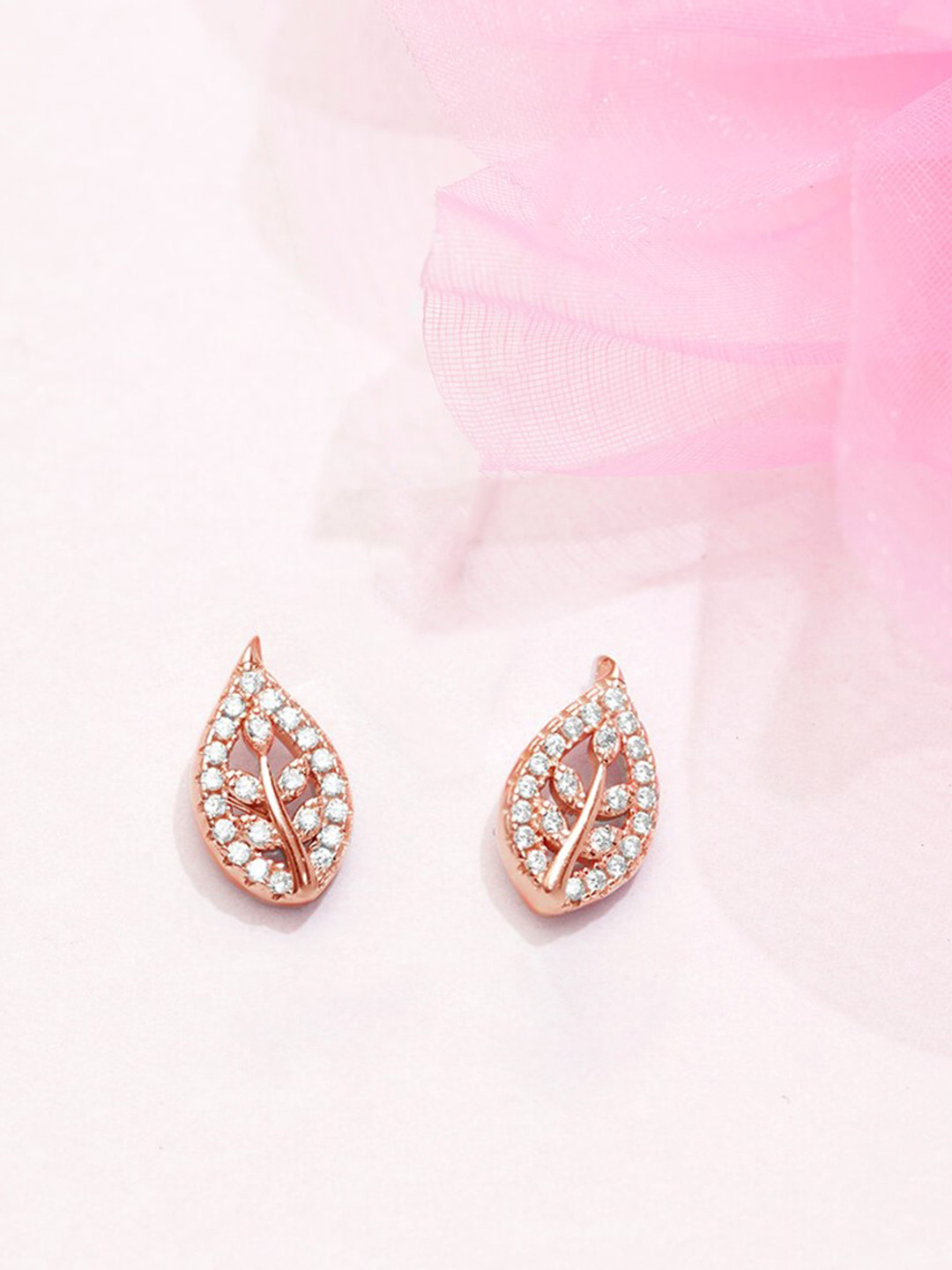 Zavya Rose Gold Leaf Shaped Studs Earrings