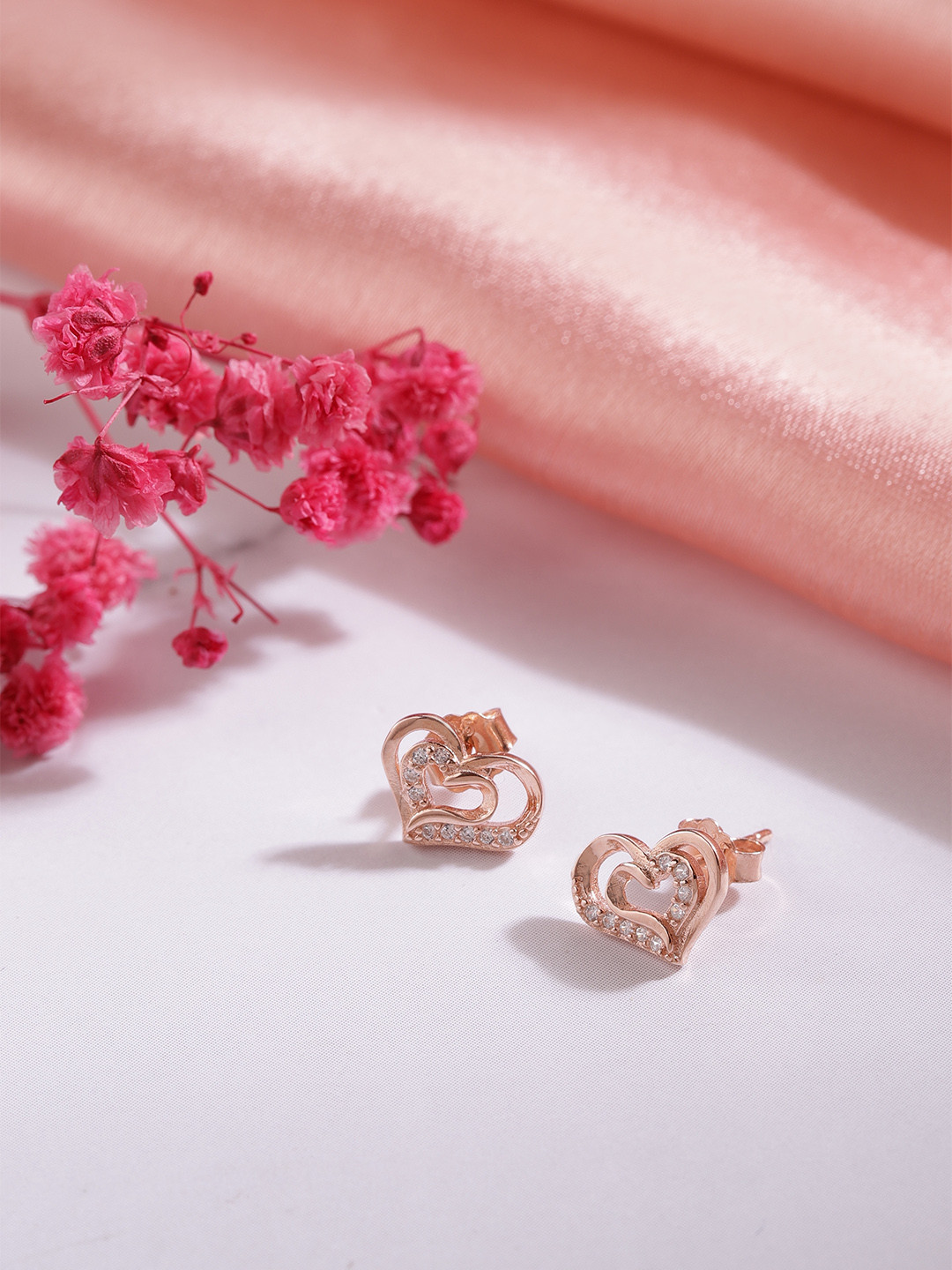 Zavya Rose Gold Heart Shaped Studs Earrings