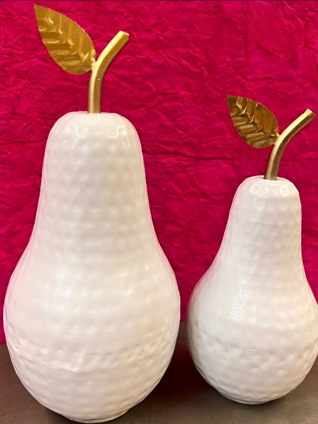 Timaya's Decor Pretty Pear Set White Metal Metallic Living Room Set of 2 Medium Showpieces - 4.7 Inches