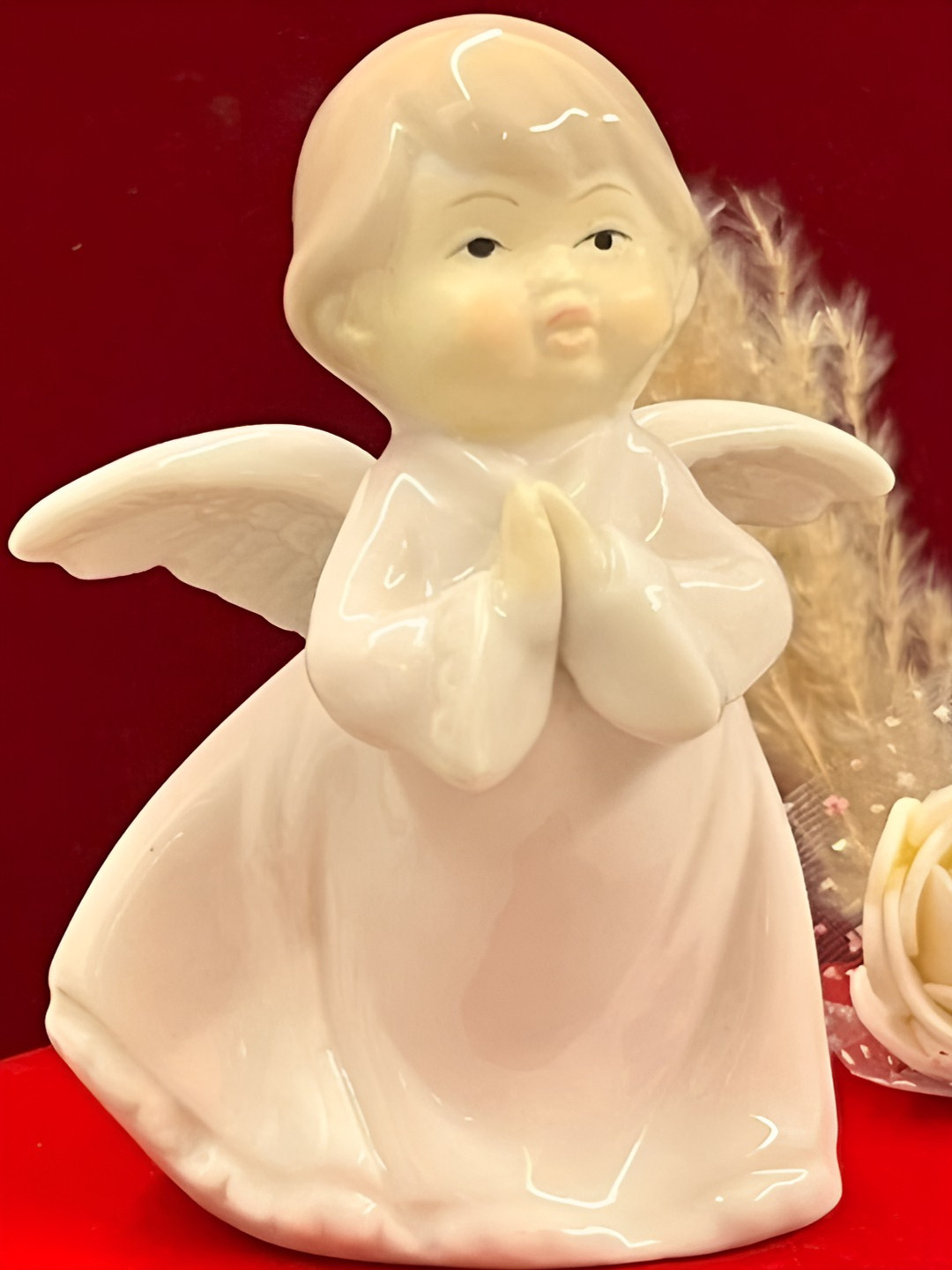 Timaya's Decor Praying Baby Angel Pink Ceramic Glossy Prayer Room Small Showpiece - 2 Inches