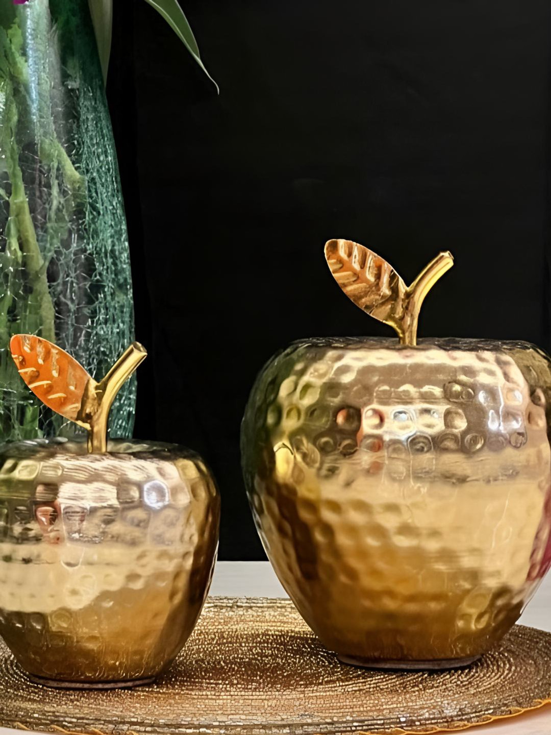 Timaya's Decor Apple Set Gold Metal Metallic Living Room Set of 2 Small Showpieces - 4.3 Inches