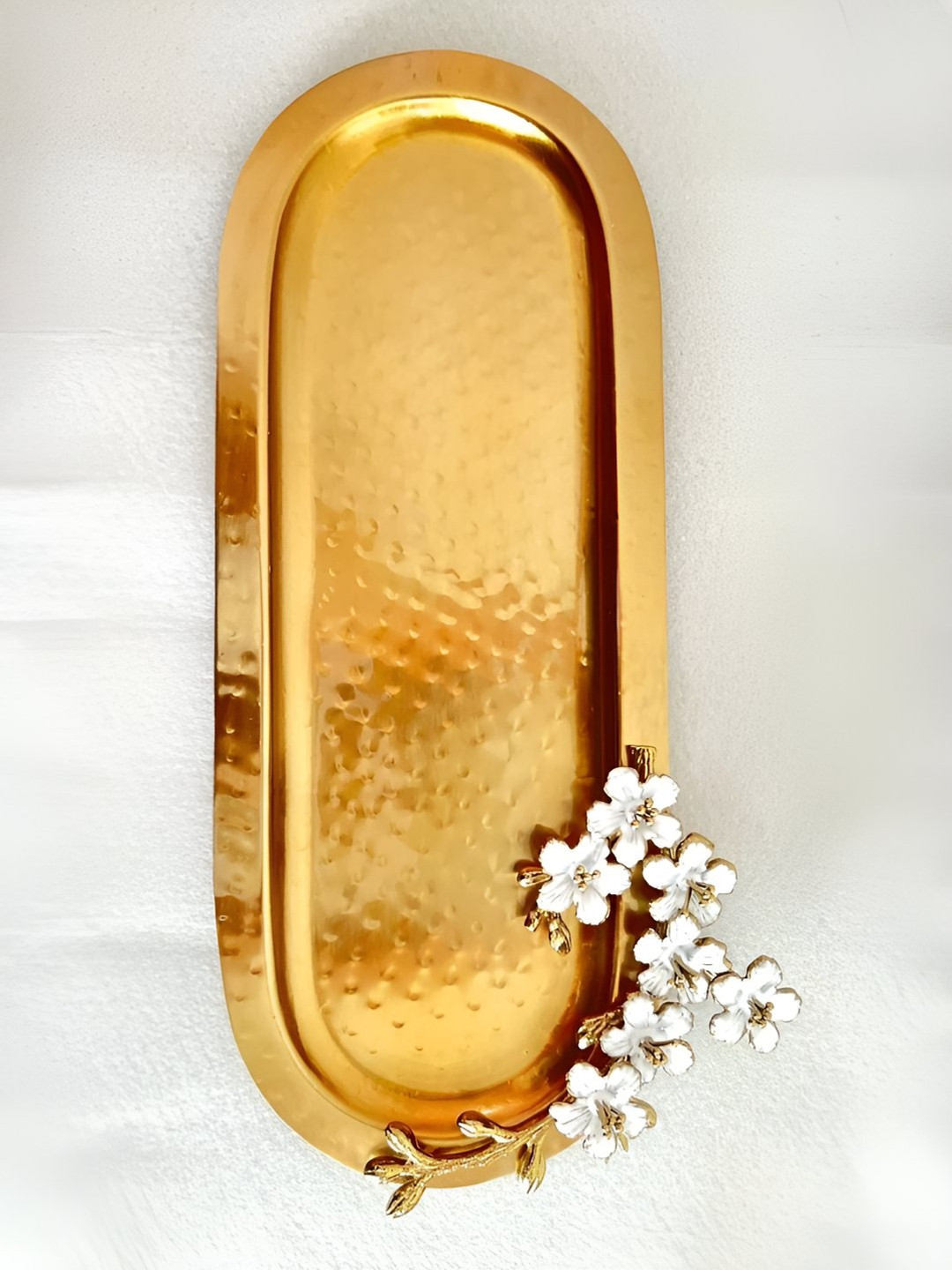 Timaya's Decor Gold Toned Textured Stainless Steel Pinnacle Tray
