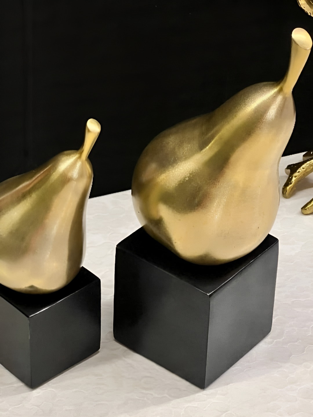 Timaya's Decor Pear Set Gold Metal Metallic Living Room Set of 2 Medium Showpieces - 12.8 Inches