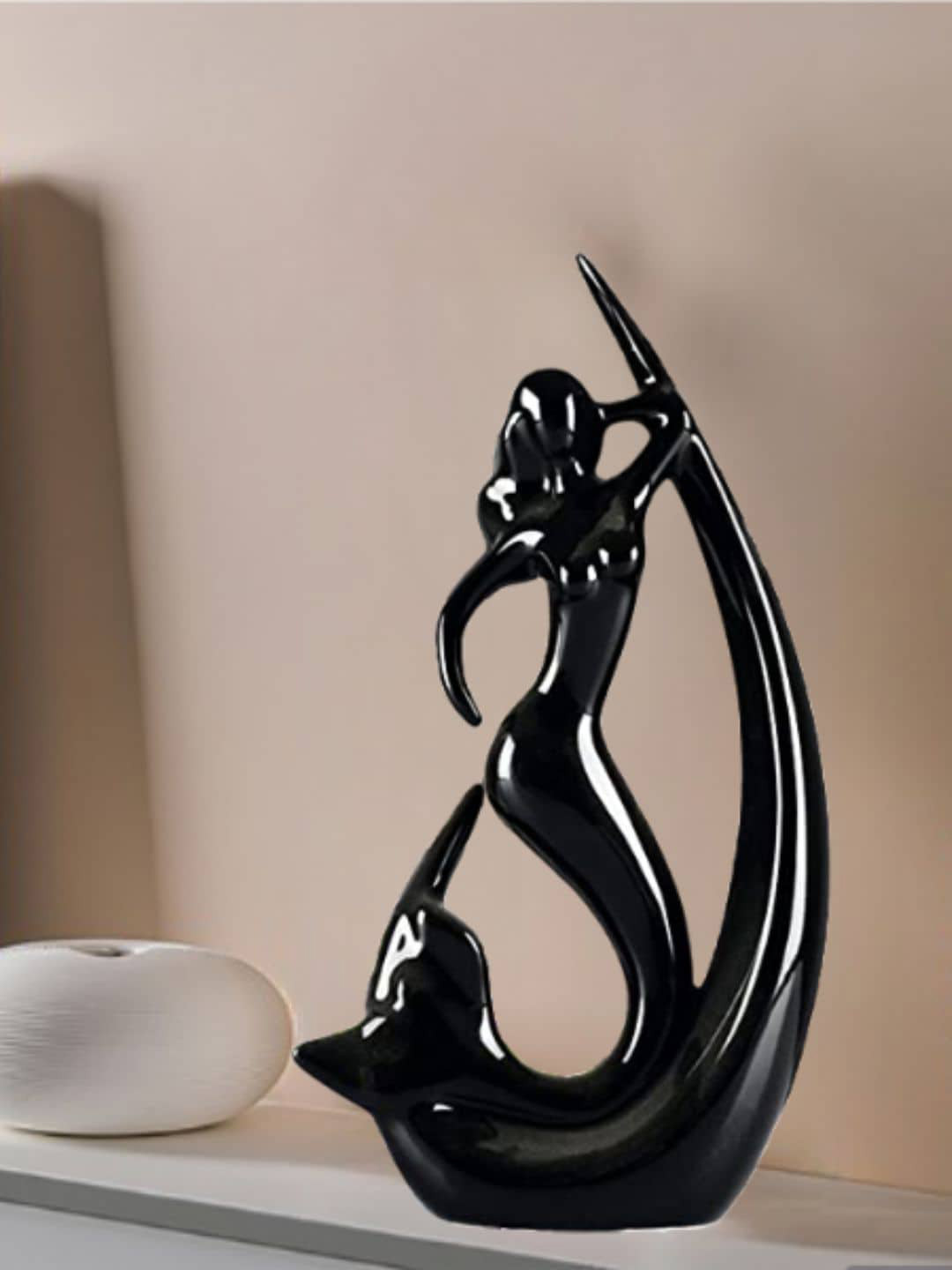 Mariner's Creation Modern Art Fish Angel, Myramid Black Ceramic Natural Living Room Medium Showpiece - 10.6 Inches