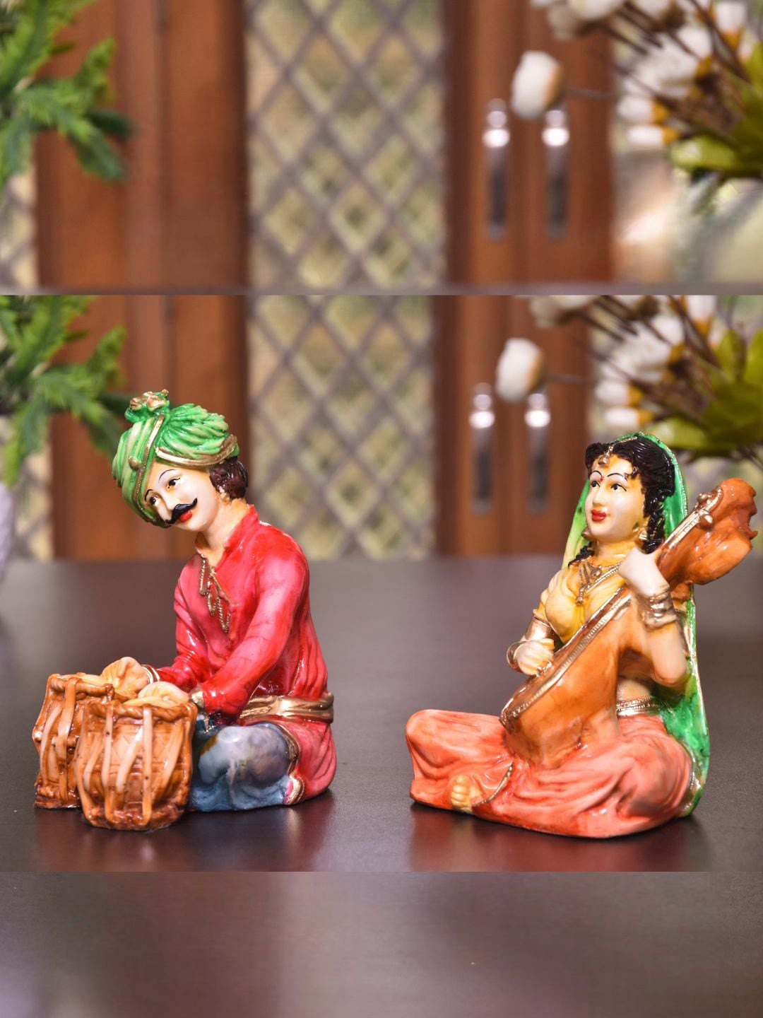 Mariner's Creation Rajasthani Red Polyresin Matte Living Room Set of 2 Medium Showpieces - 6.5 Inches
