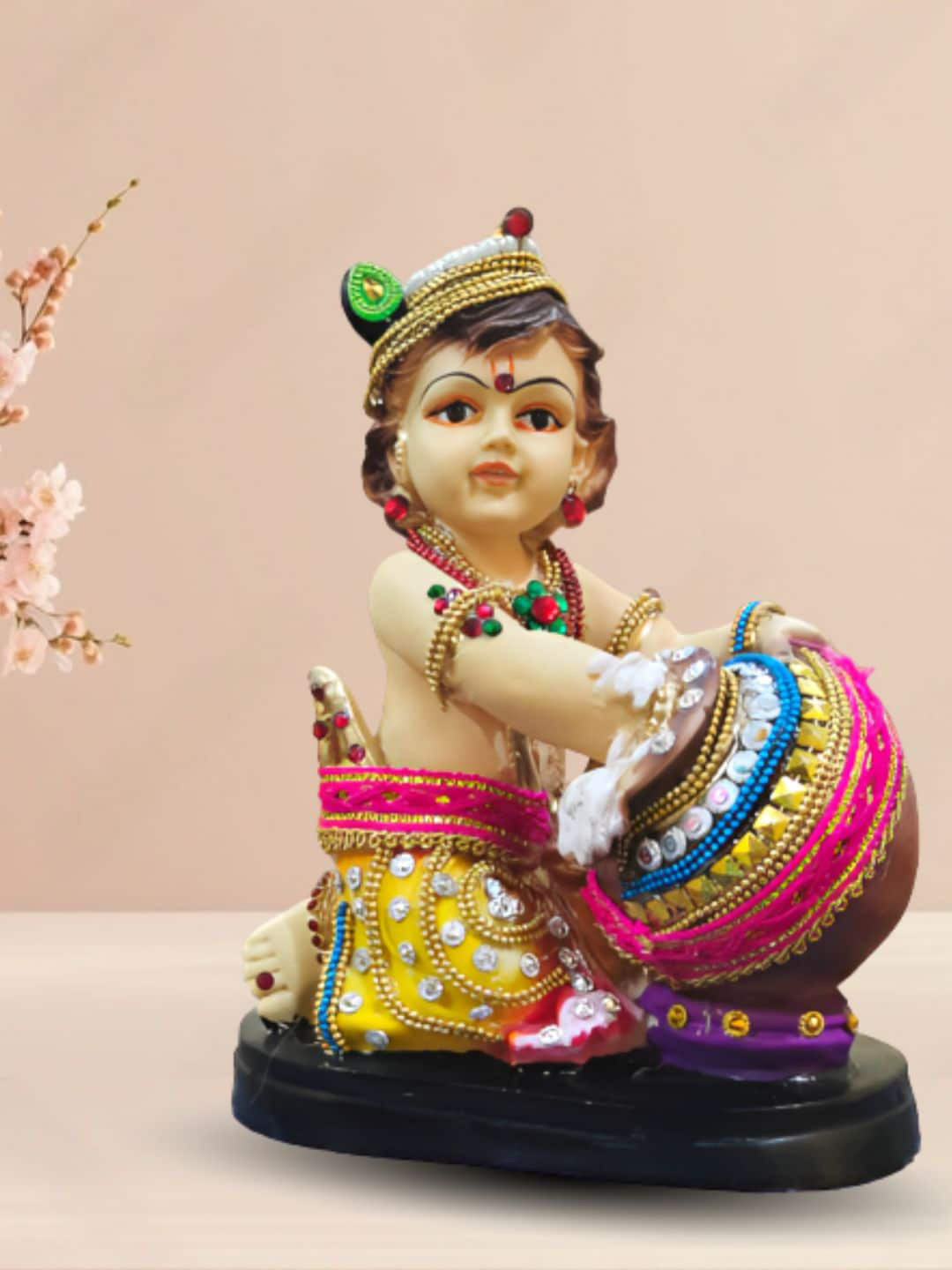 Mariner's Creation Makhan Krishna Beige Polyresin Glossy Living Room Small Showpiece - 7.3 Inches