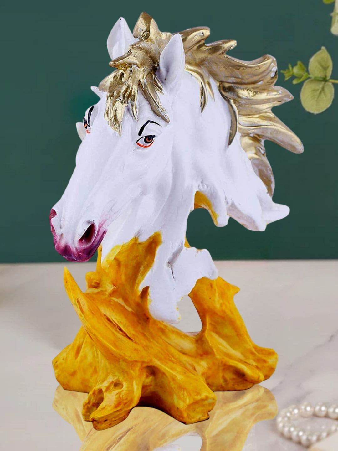 Mariner's Creation Horse White Polyresin Glossy Living Room Medium Showpiece - 9.8 Inches