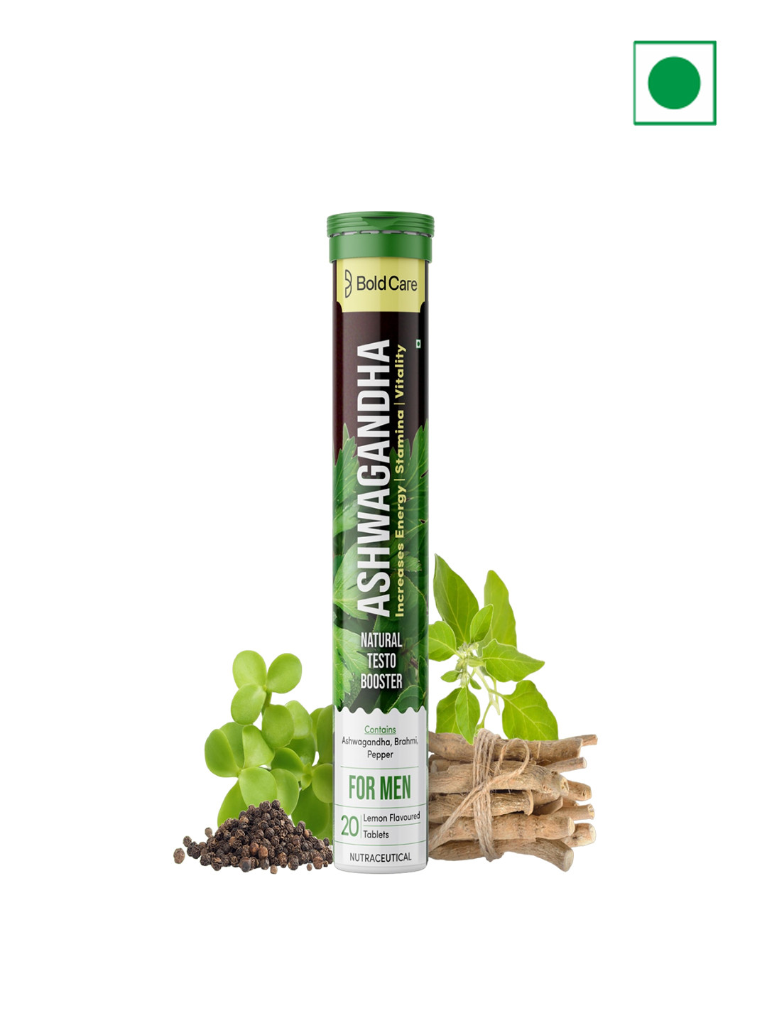 Bold Care Ashwagandha Tablets with Brahmi & Pepper - 20 Tablets