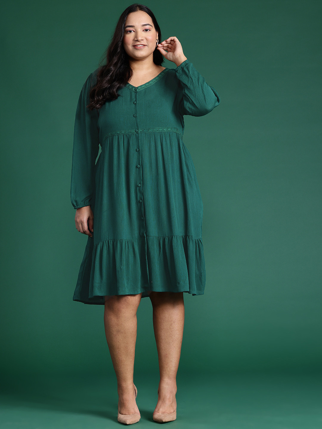 DressBerry Curve Plus Size Lace Insert A-Line Dress