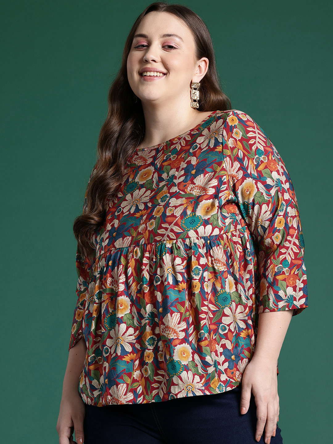DressBerry Curve Plus Size Floral Printed Empire Top