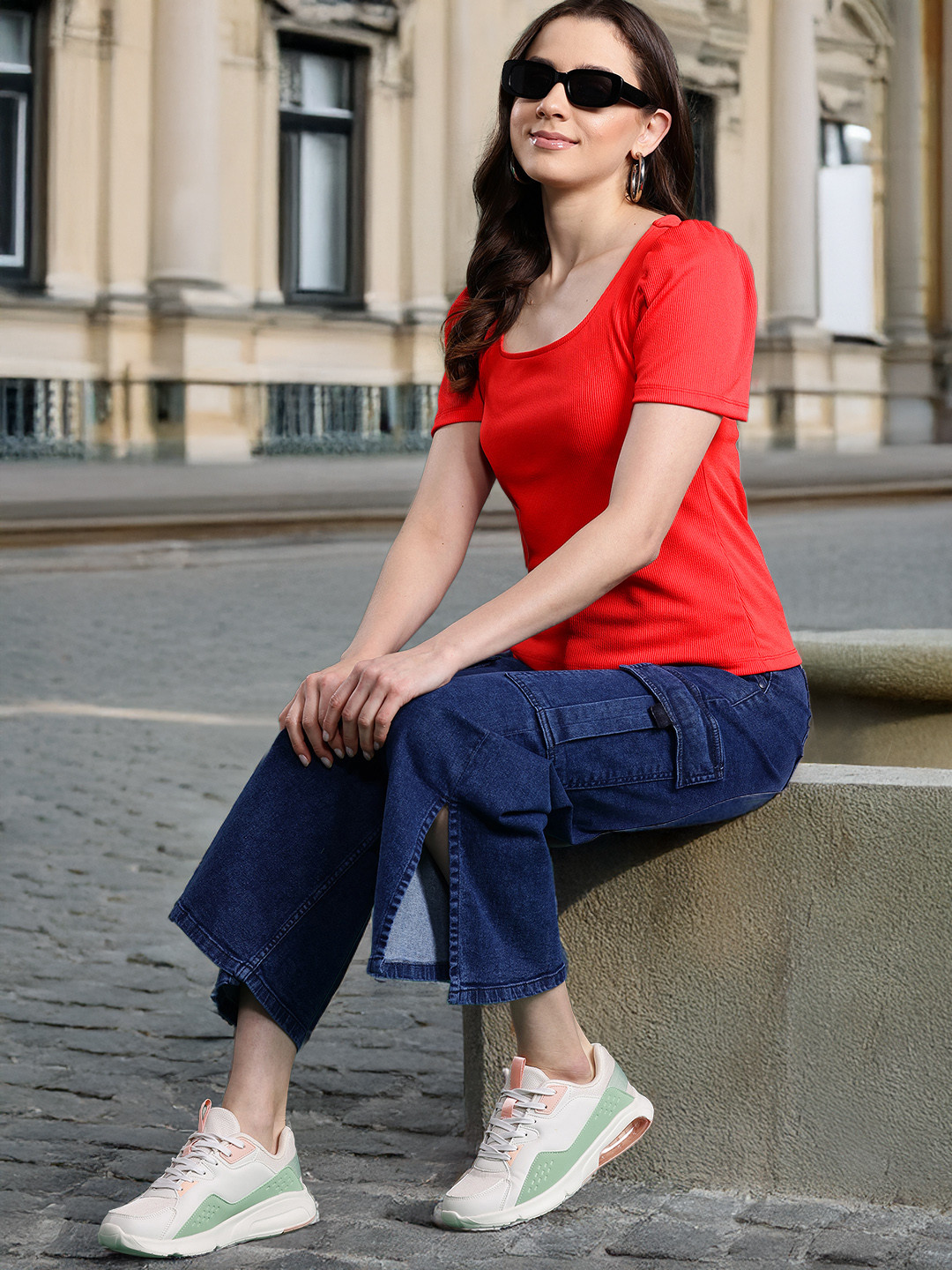 Dressberry Basics Ribbed Puff Sleeve Top