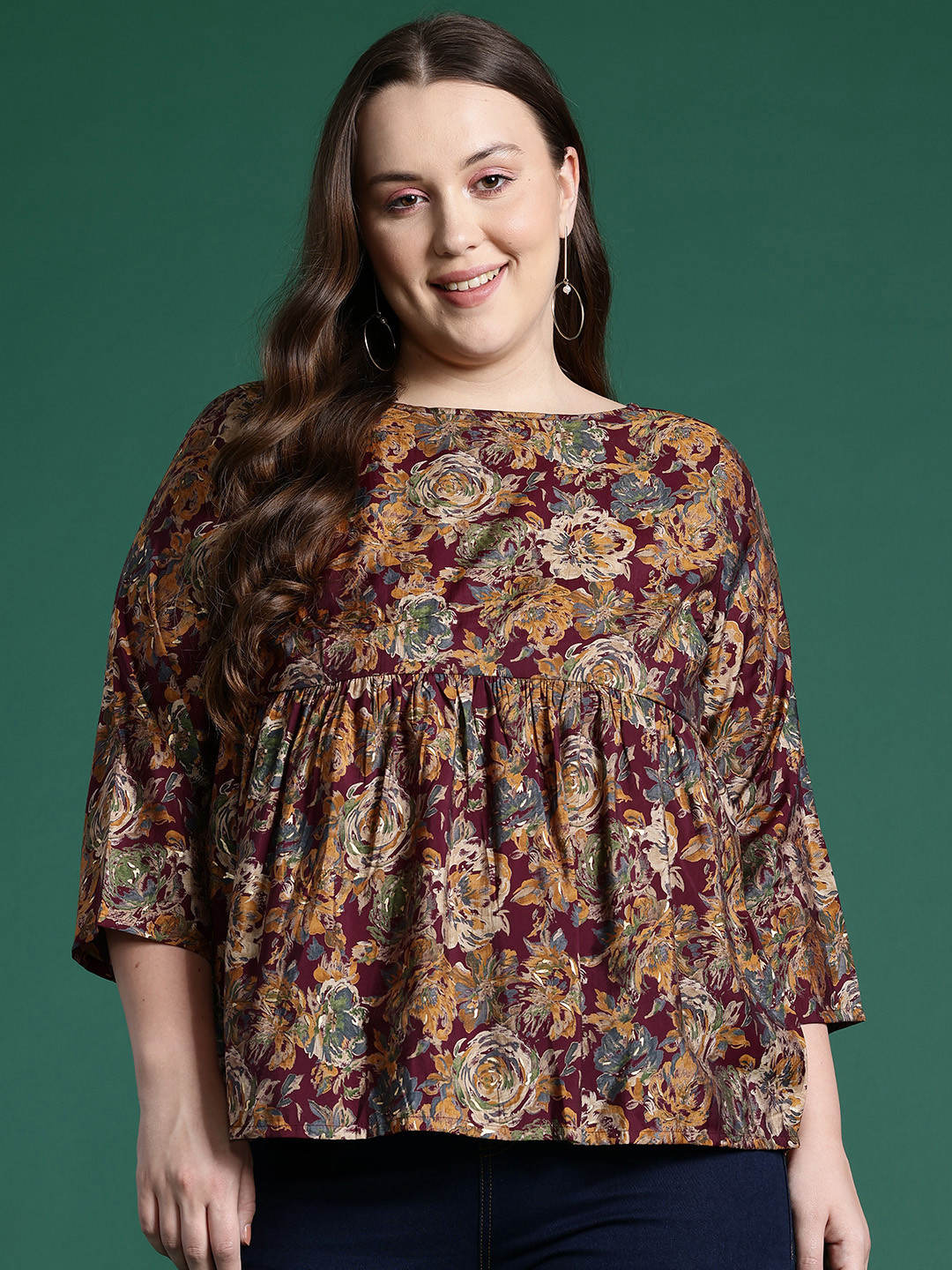 DressBerry Curve Plus Size Floral Printed Empire Top