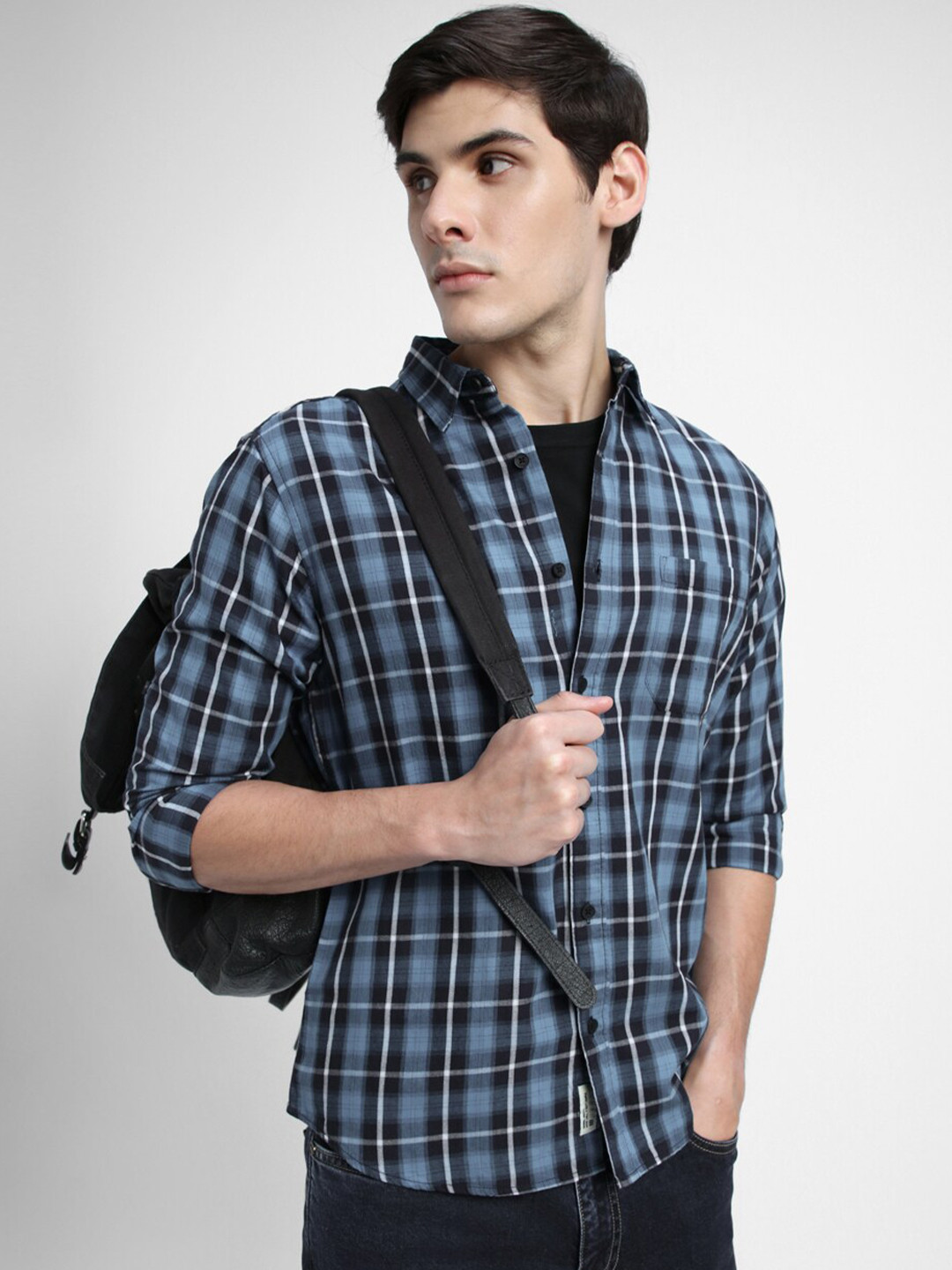 Dennis Lingo Slim Fit Windowpane Checked Cotton Casual Shirt