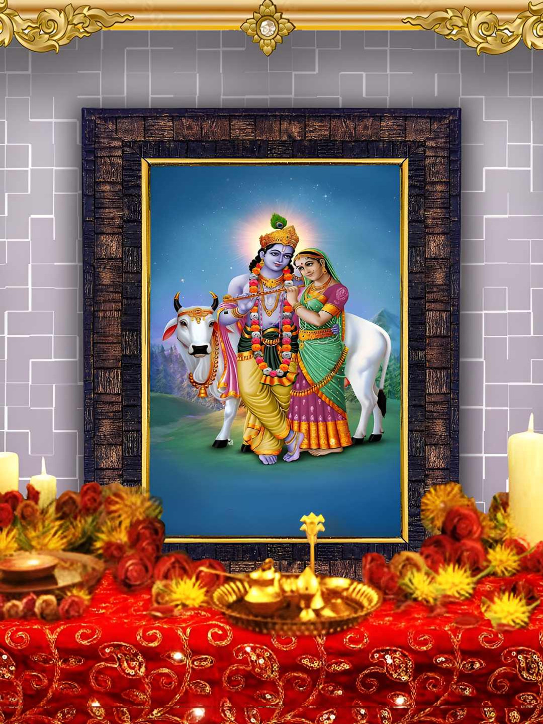 Hawai Brown & Blue Radha Krishna Wall Hanging Designer Photo Frame