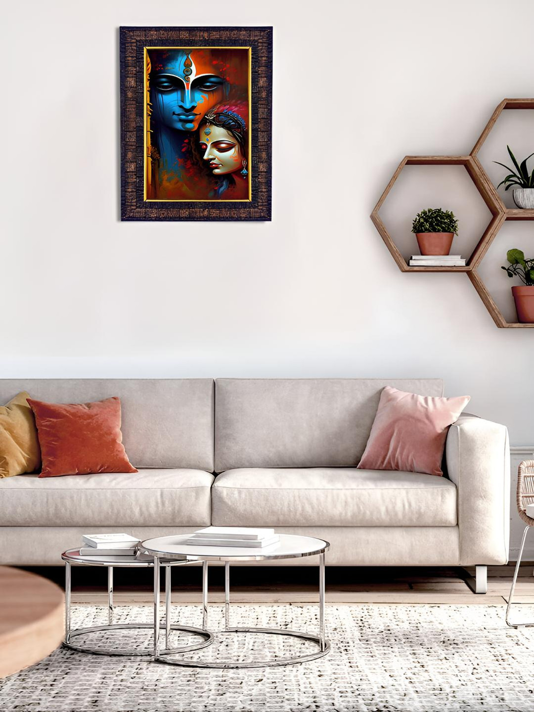 Hawai Black & Gold Toned Radha Krishna Wood Wall Photo Frame
