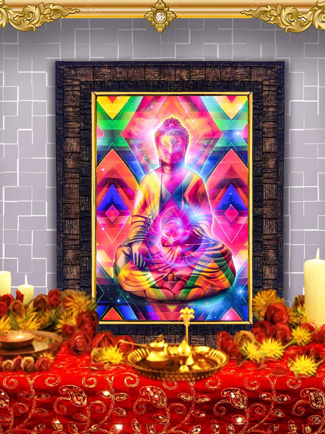 Hawai Brown Meditating Buddha Wall Hanging Photo Frame