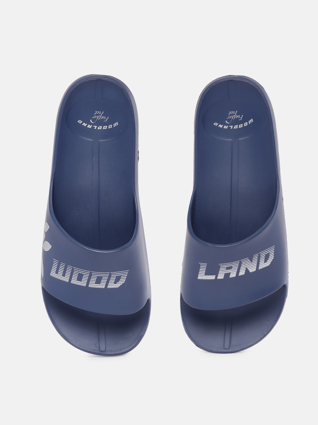 Woodland Men Brand Logo Printed Feather Feet Sliders