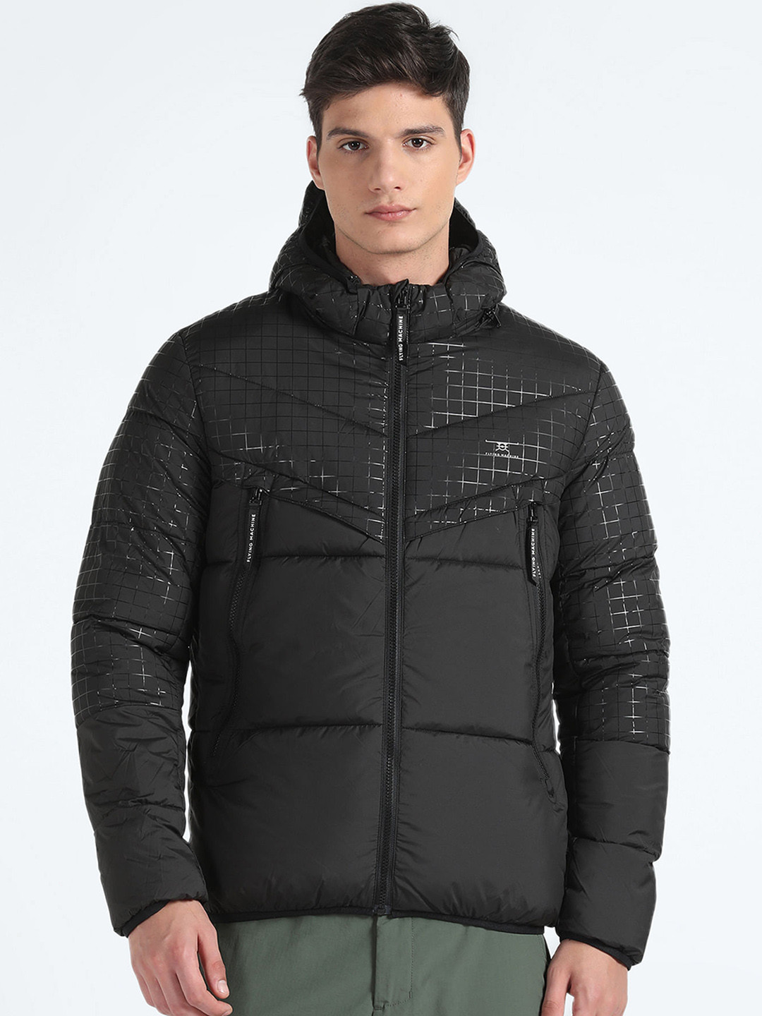 Flying Machine Checked Hooded Puffer Jacket