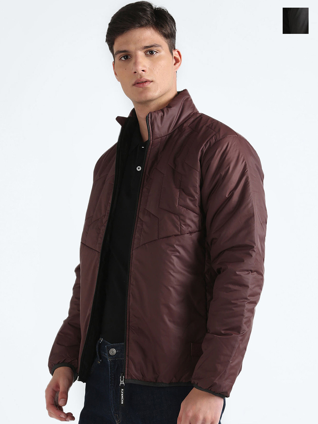 Flying Machine Mock Collar Long Sleeves Reversible Padded Jacket