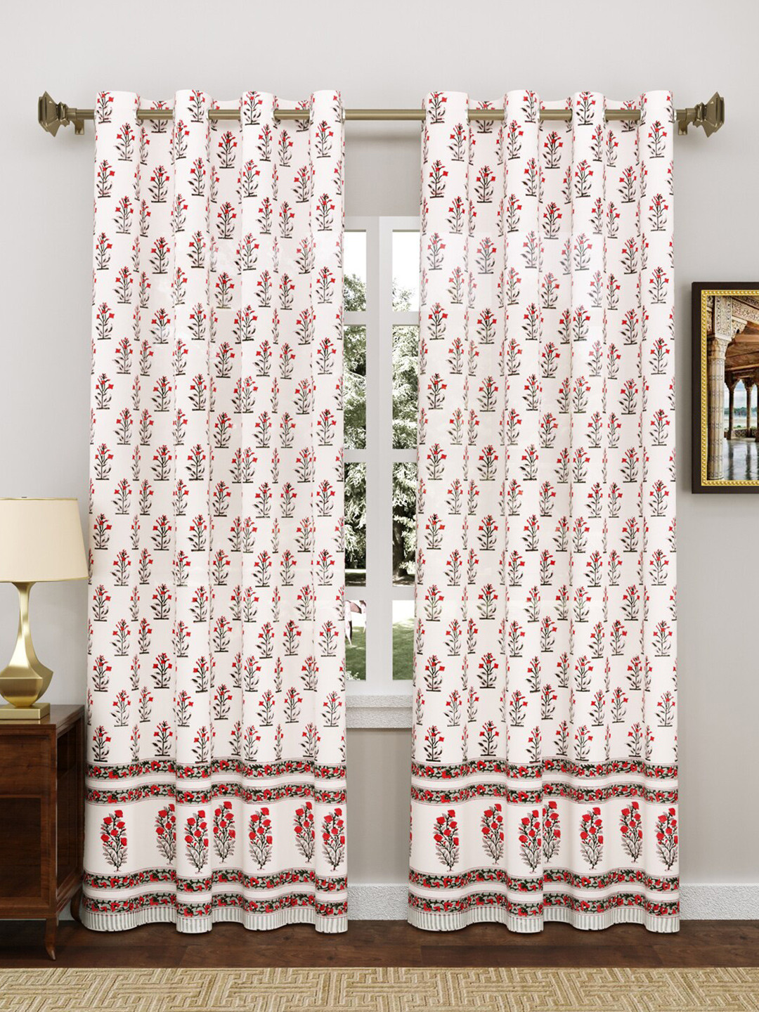 BLOCKS OF INDIA Red & Green 2 Pieces Ethnic Motifs Cotton Door Curtains