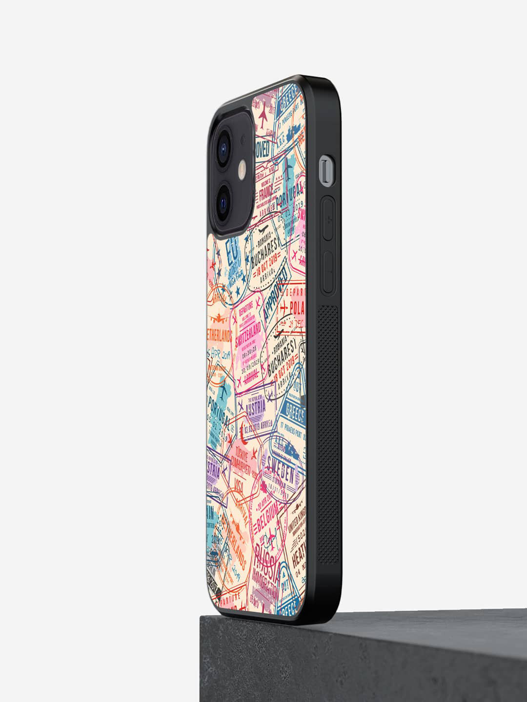 macmerise Immigration Stamps Beige iPhone 12 Bumper Case Cover