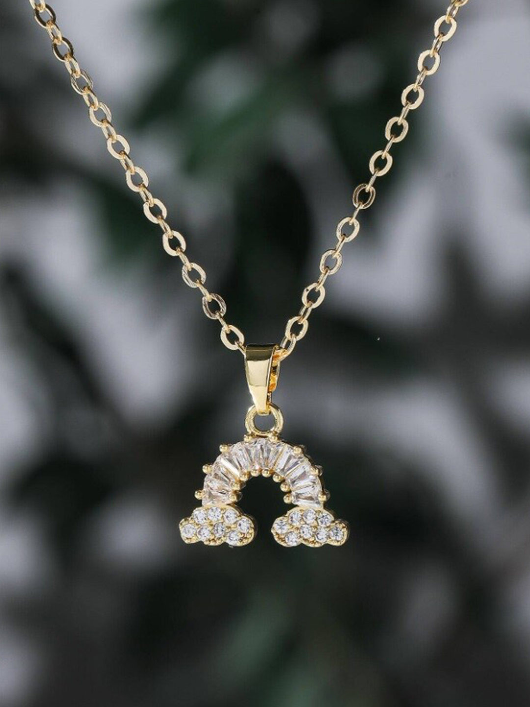 KRYSTALZ Gold-Plated Cubic Zirconia-Studded Sky-Charm Pendant With Chain