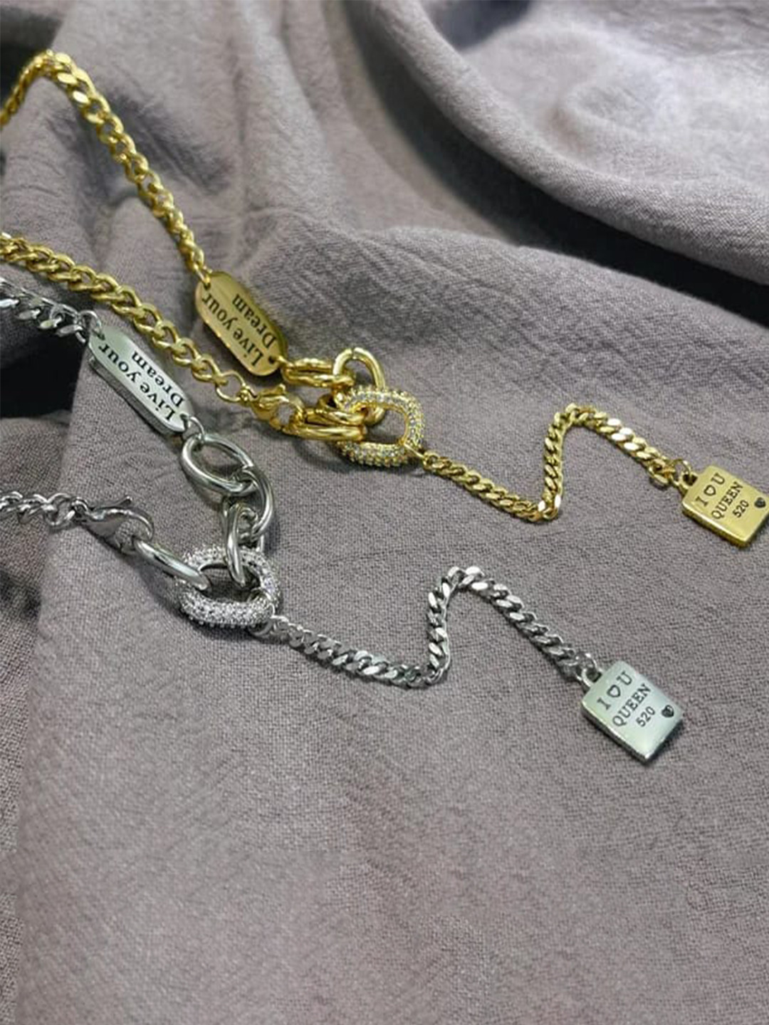 KRYSTALZ Set Of 2 Silver-Plated Layered Chains