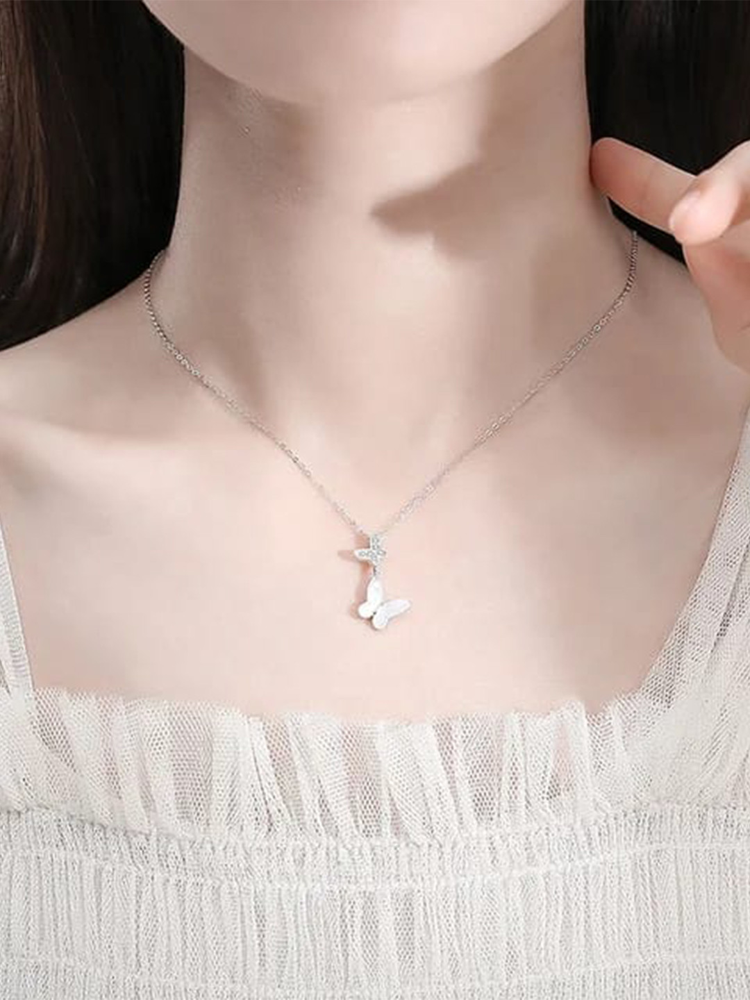 KRYSTALZ Silver-Plated Couple Butterfly Pendant Chain