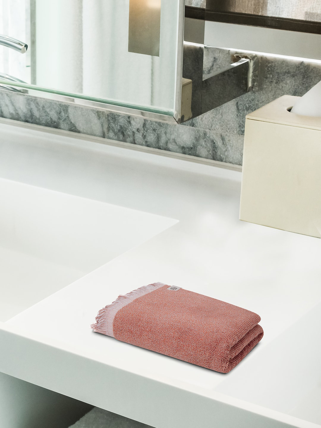 Himeya Darn IT Melange Coral 520 GSM Organic Cotton Hand Towel